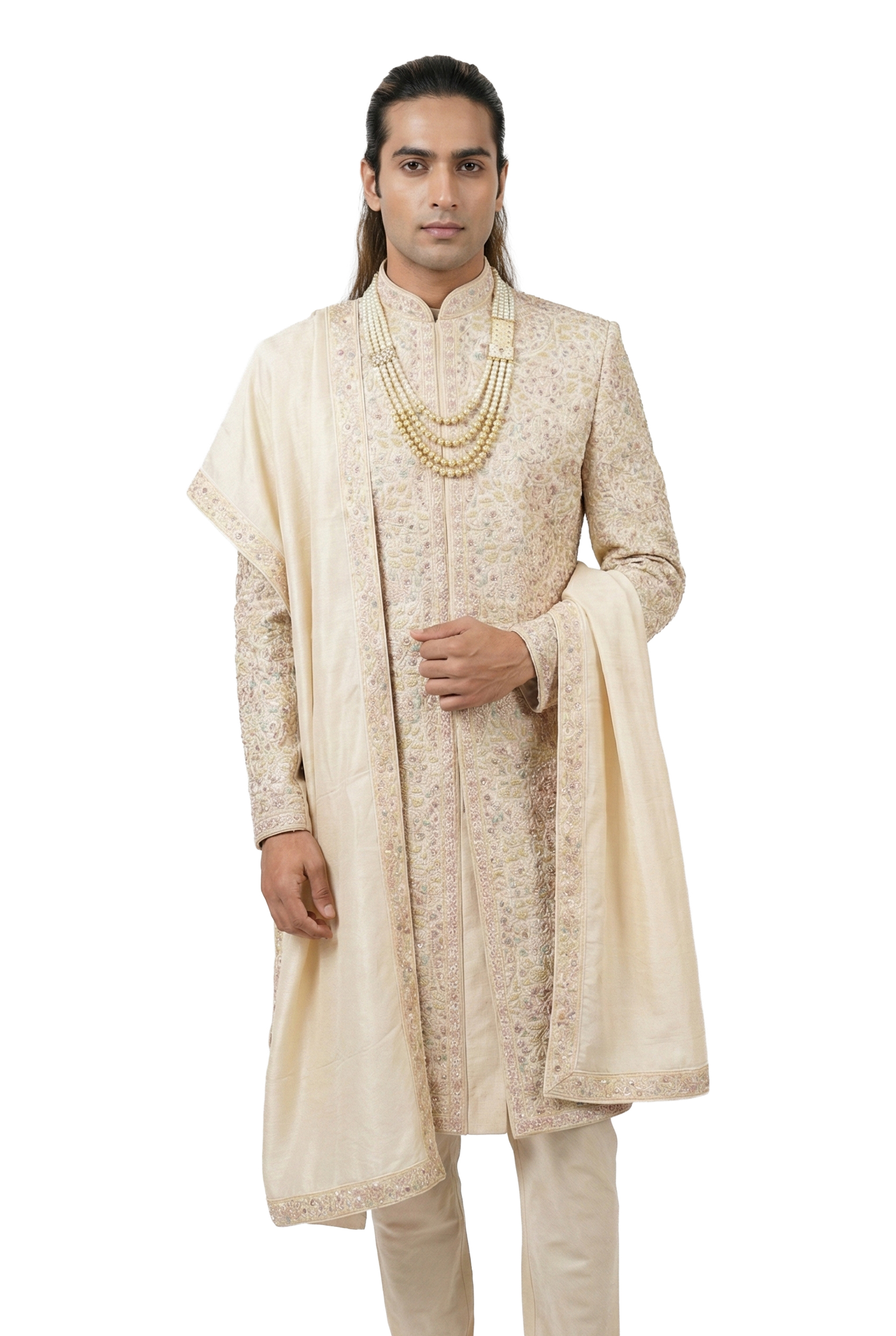 Ivory Pastel Embroidered Sherwani