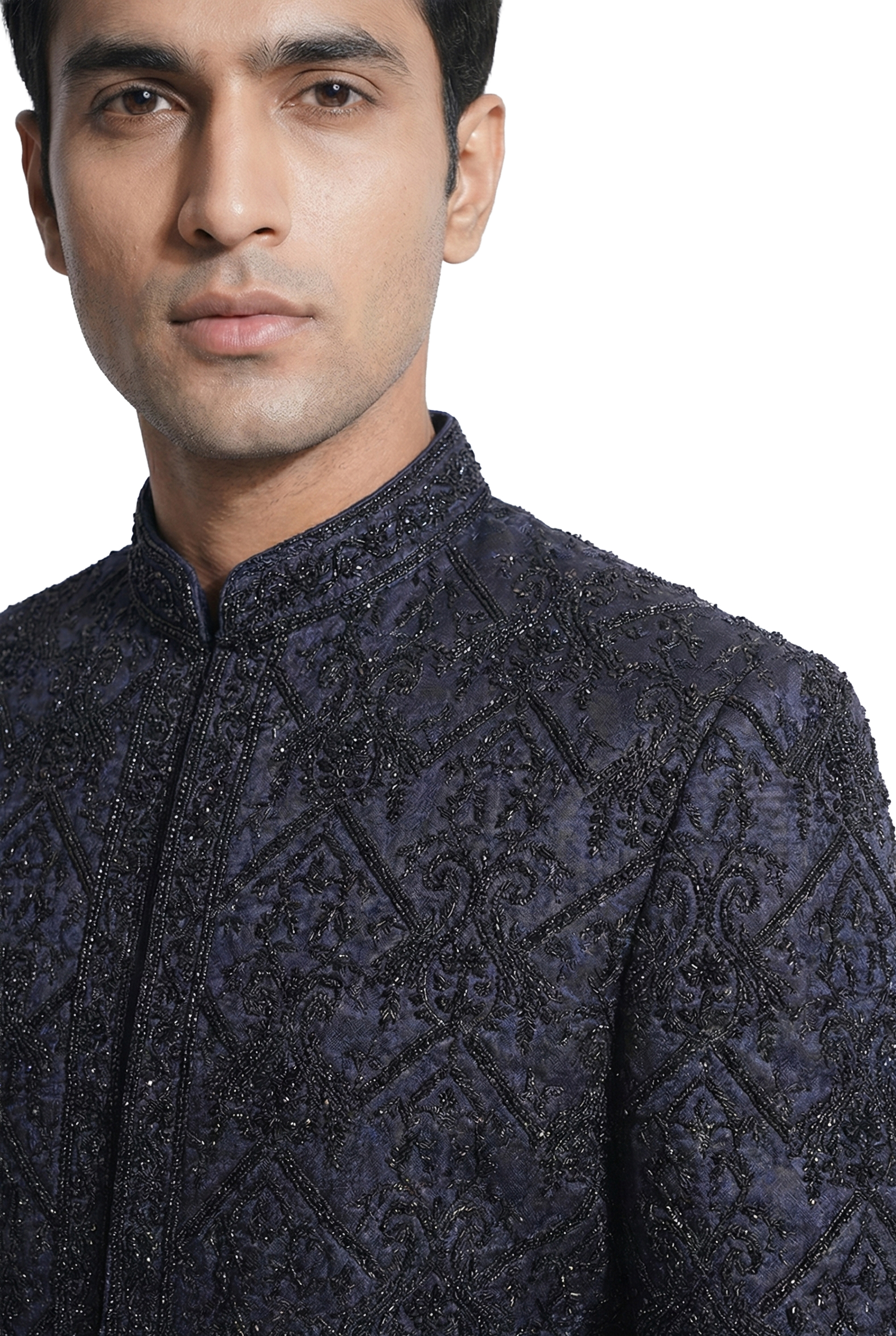 Navy Blue Heavily Embroidered Bandhgala