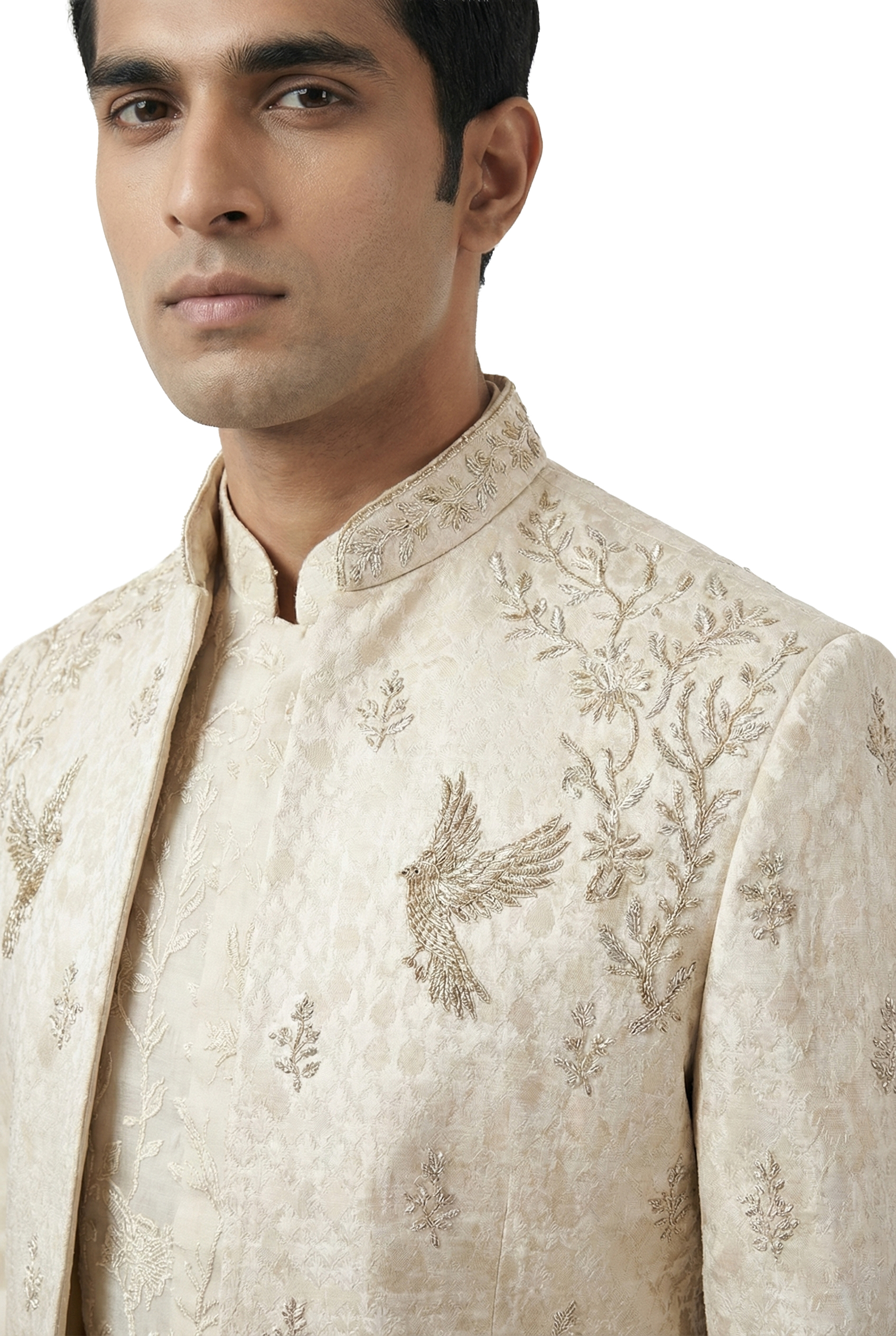 Ivory Embroidered Open-Style Jacket Set