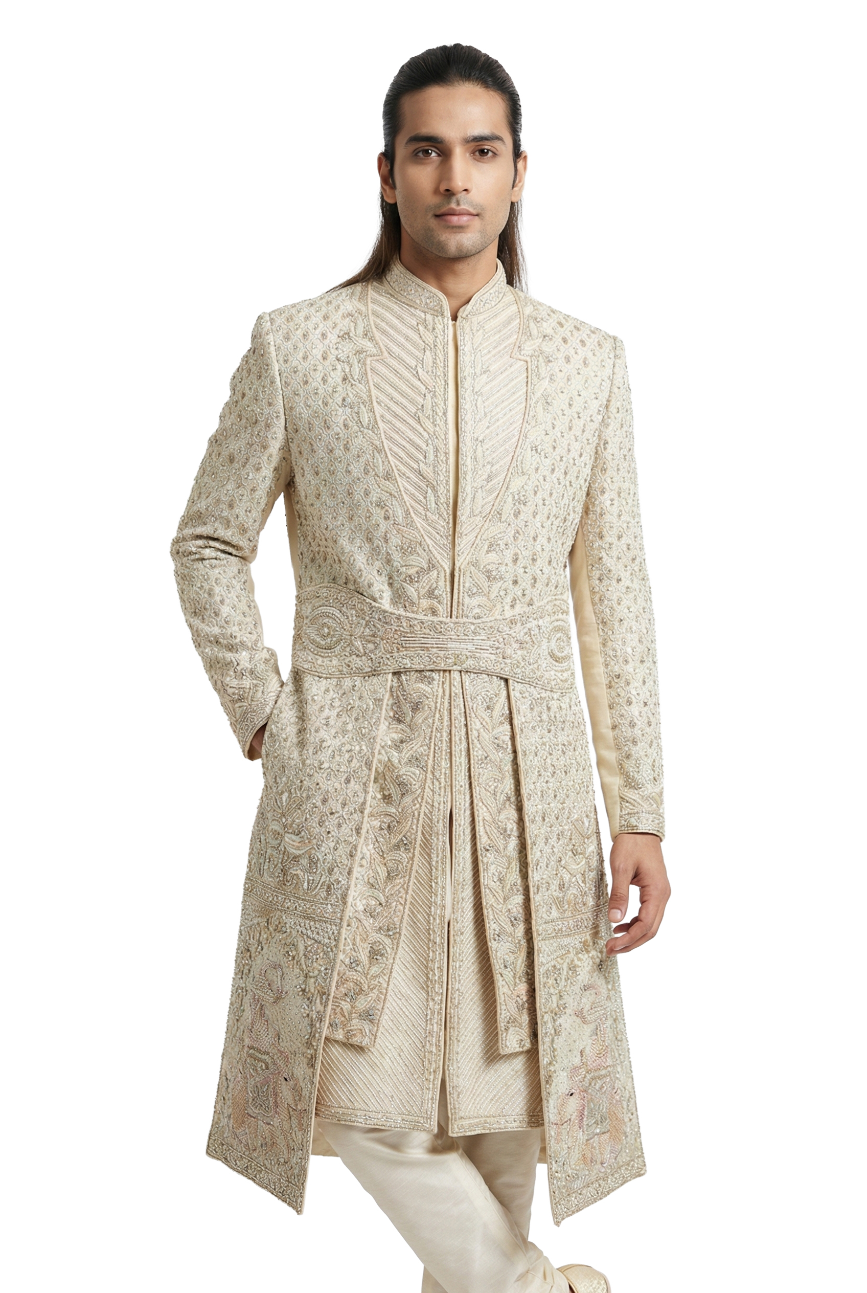 Ivory Hand-Embroidered Sherwani