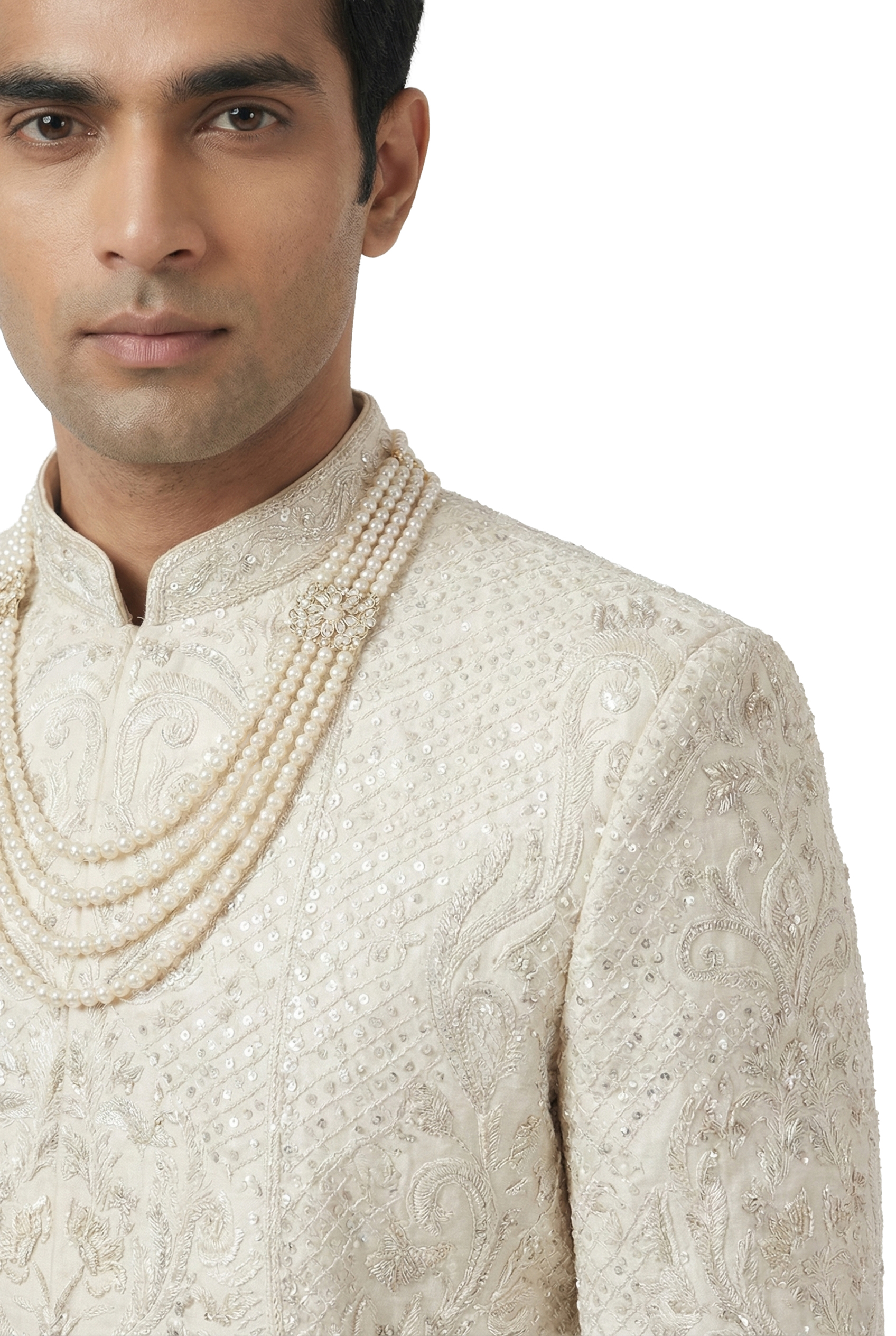 Ivory Hand-Embroidered Sherwani