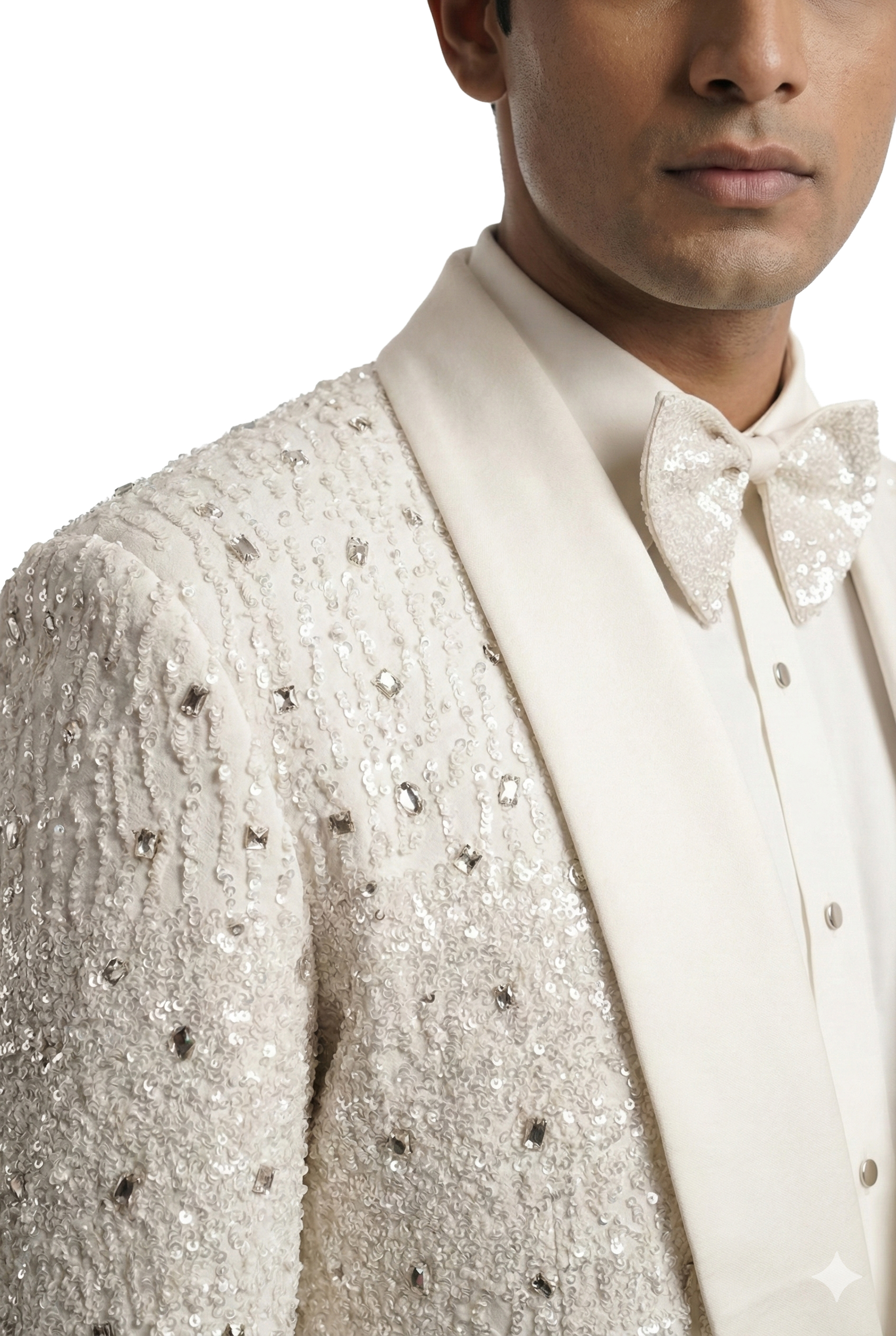 White Embellished Tuxedo Set