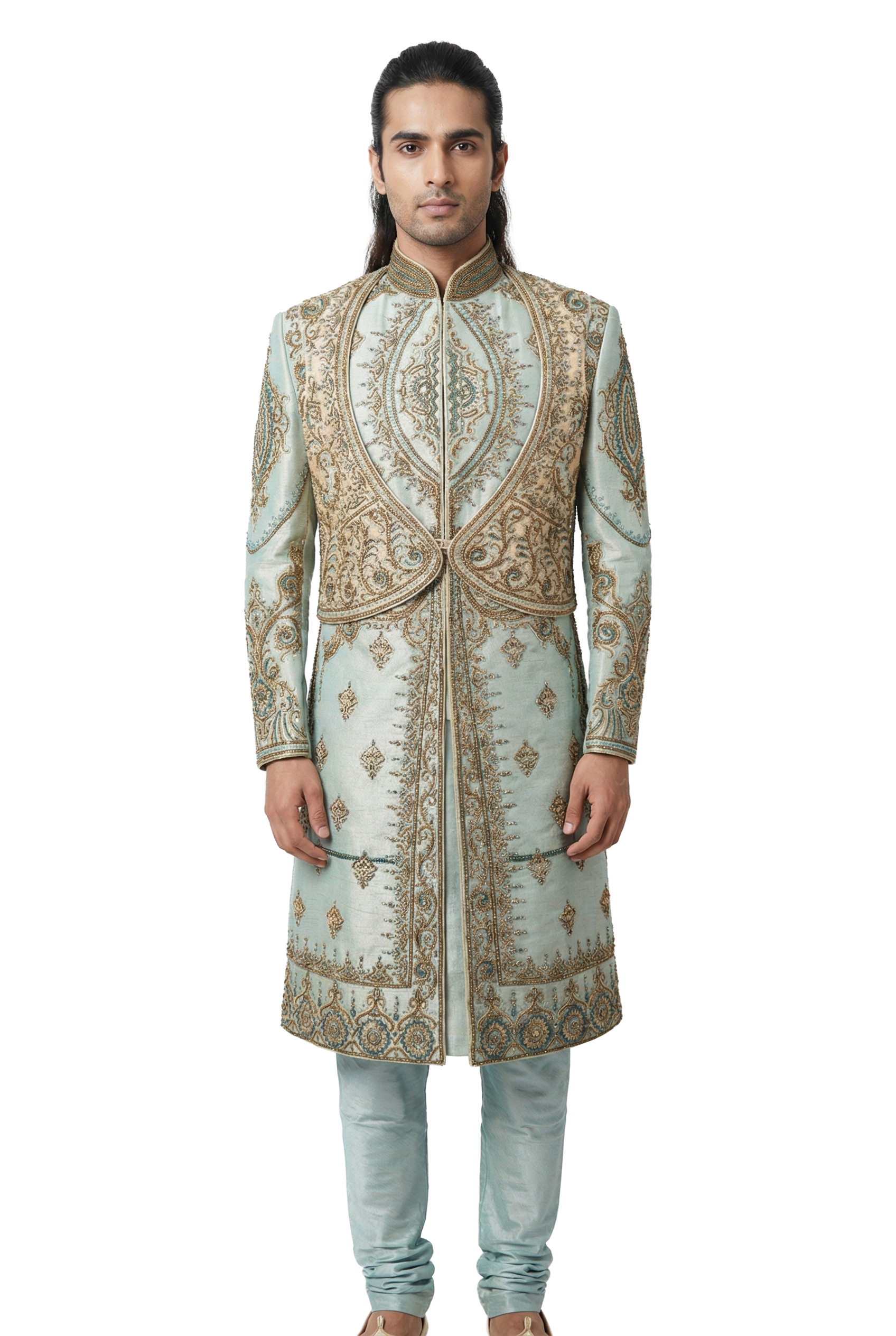 Blue Intricately Embroidered Sherwani