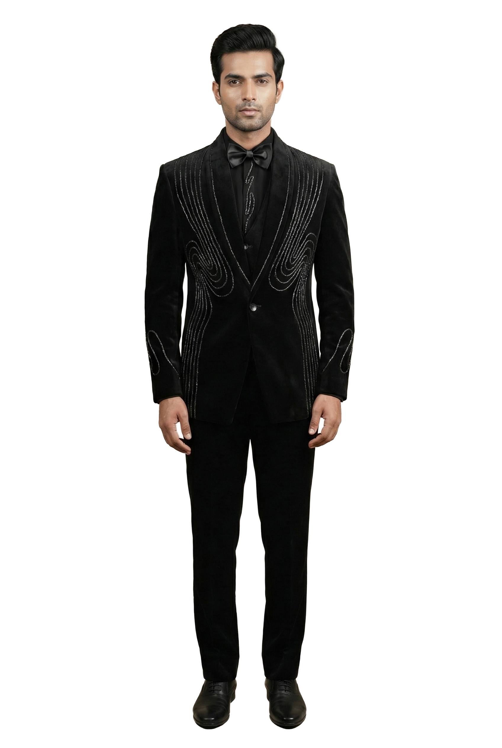 Black Embroidered Tuxedo Set
