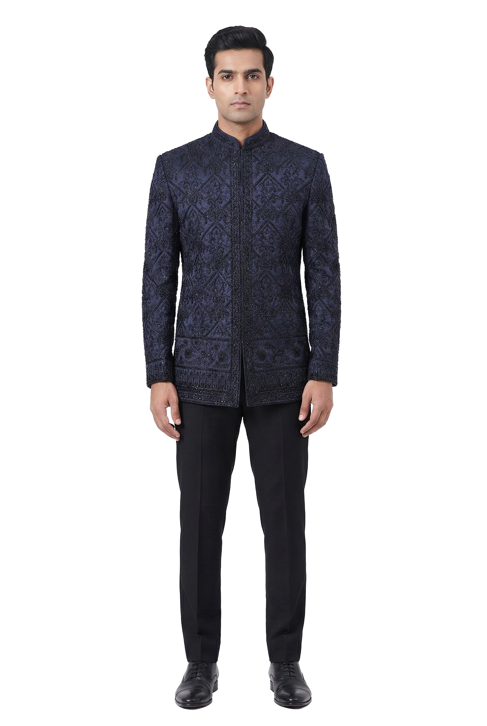 Navy Blue Heavily Embroidered Bandhgala