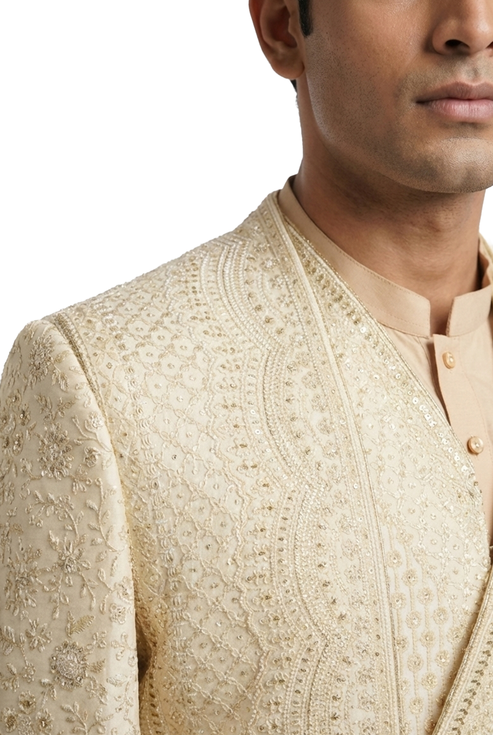 Ivory Layered Hand-Embroidered Sherwani
