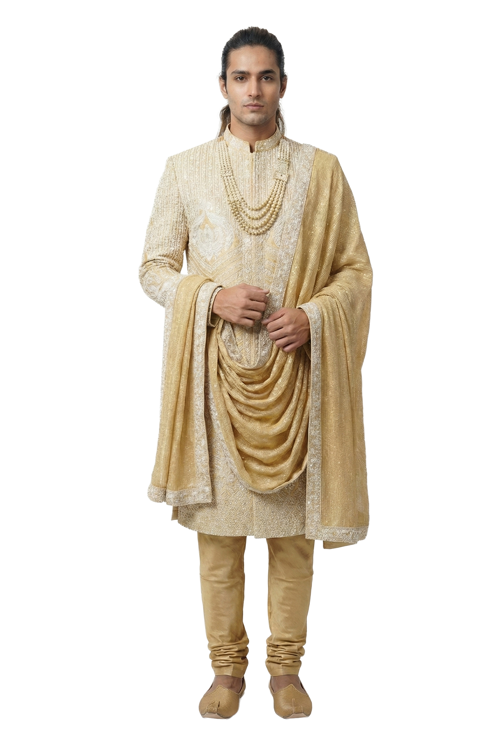 Gold Hand-Embroidered Sherwani