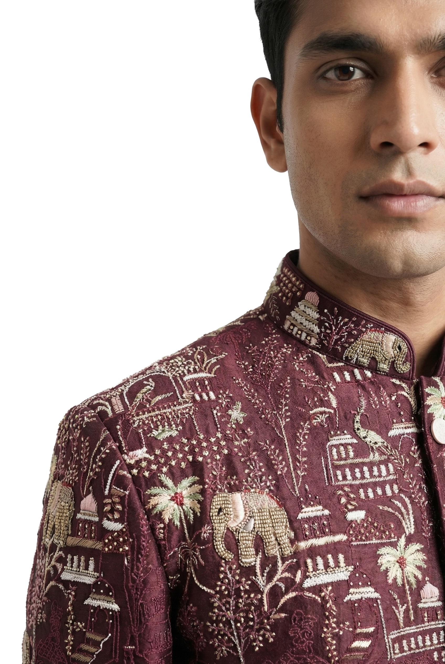 Wine Narrative Embroidered Bandhgala Set