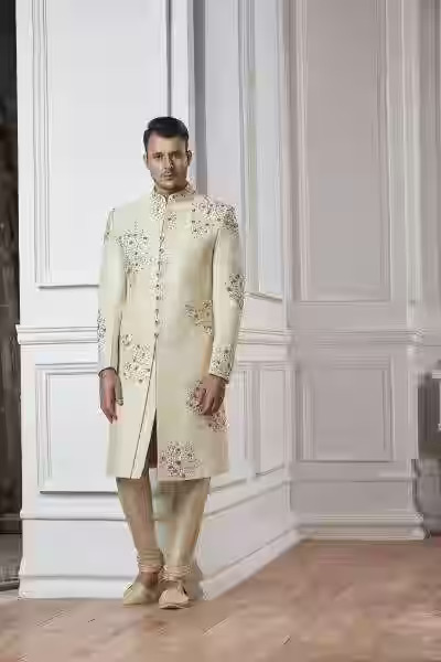 Embroidered Cream Sherwani