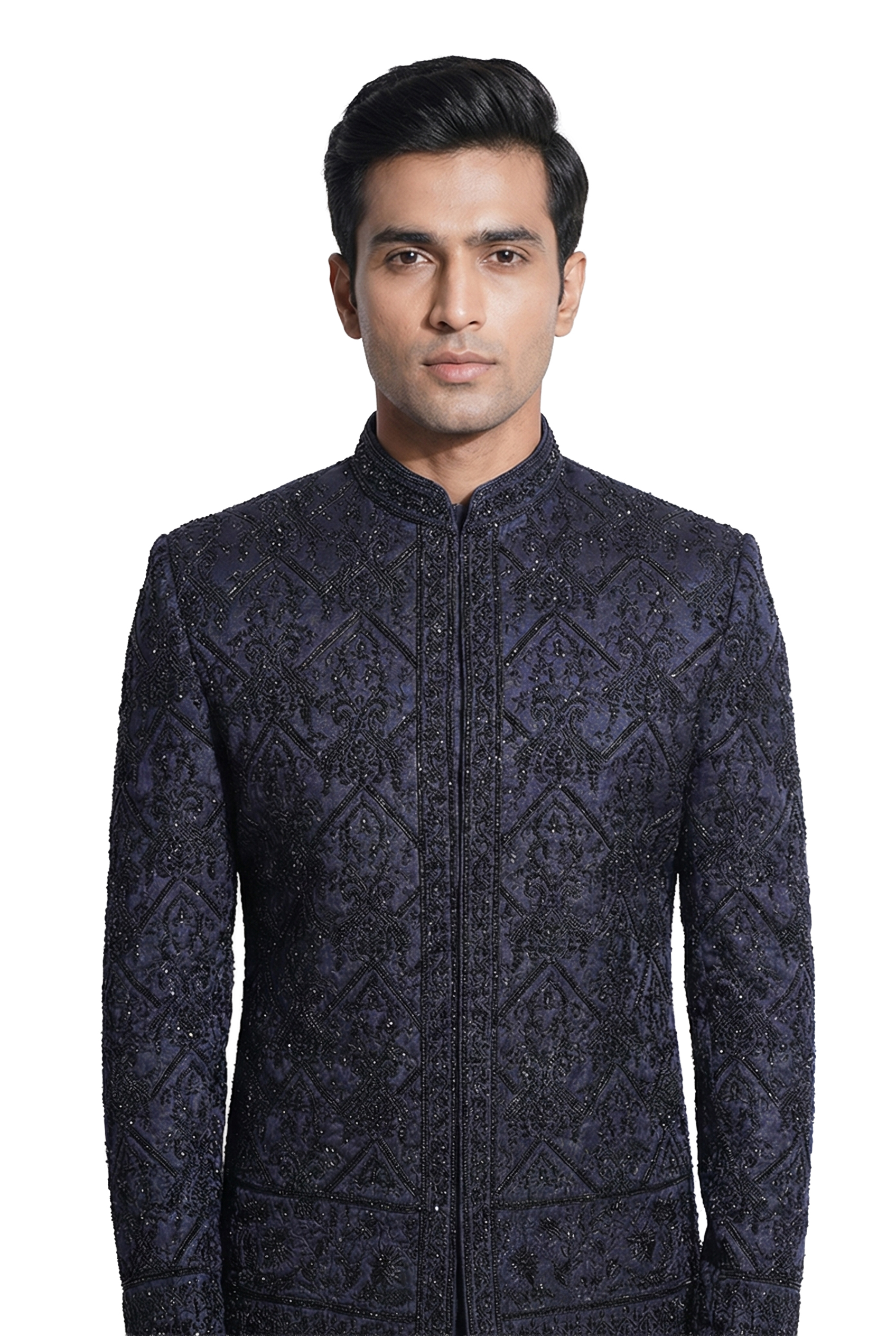 Navy Blue Heavily Embroidered Bandhgala