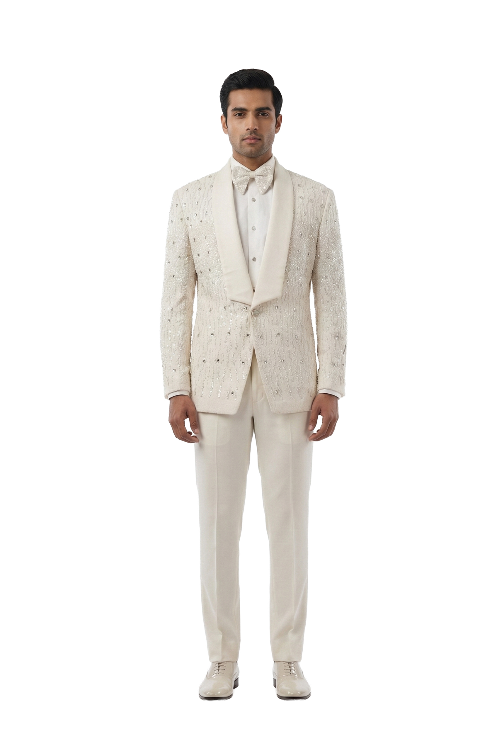 White Embellished Tuxedo Set