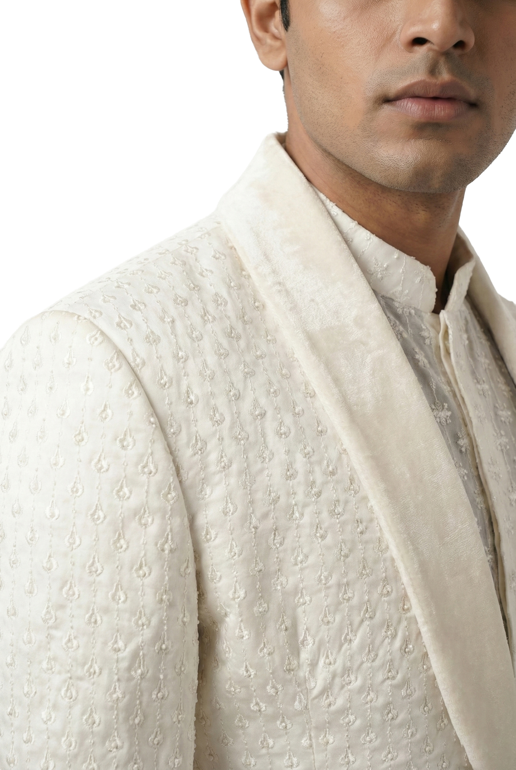 White Embroidered Tuxedo Set