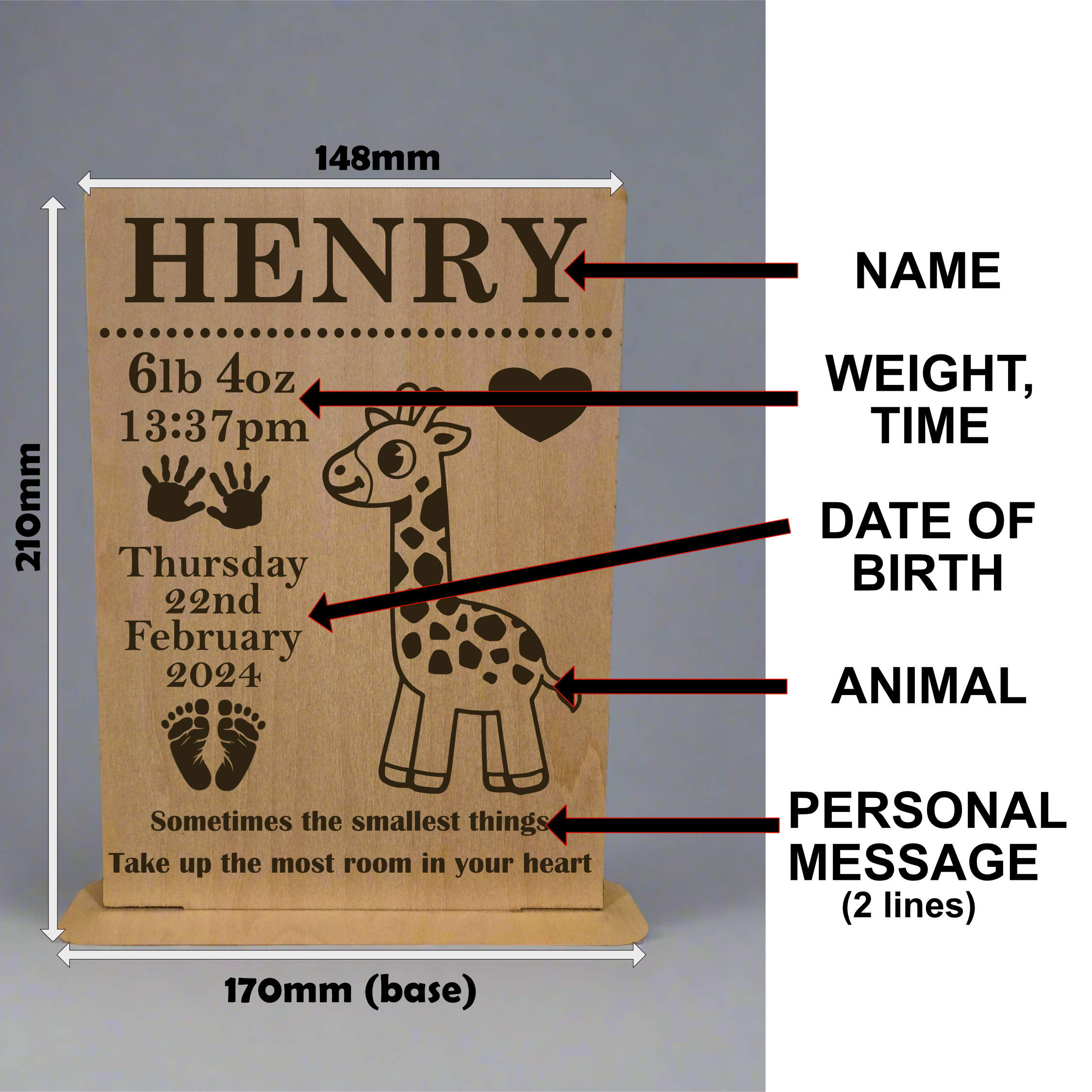 Personalised Wooden Baby Birth Keepsake Plaque