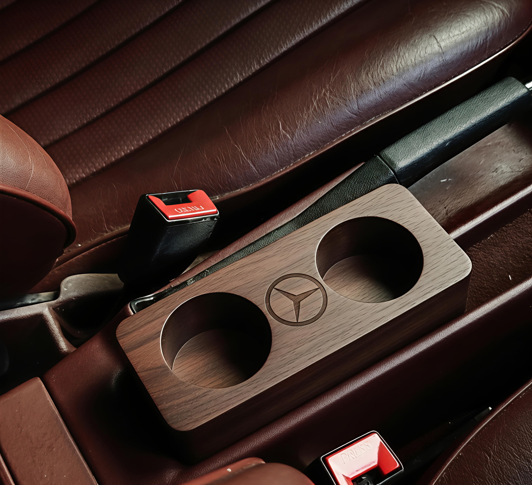 Premium & Elegant: Hand-Carved Mahogany Cup Holder for Mercedes 190e (USA Made)