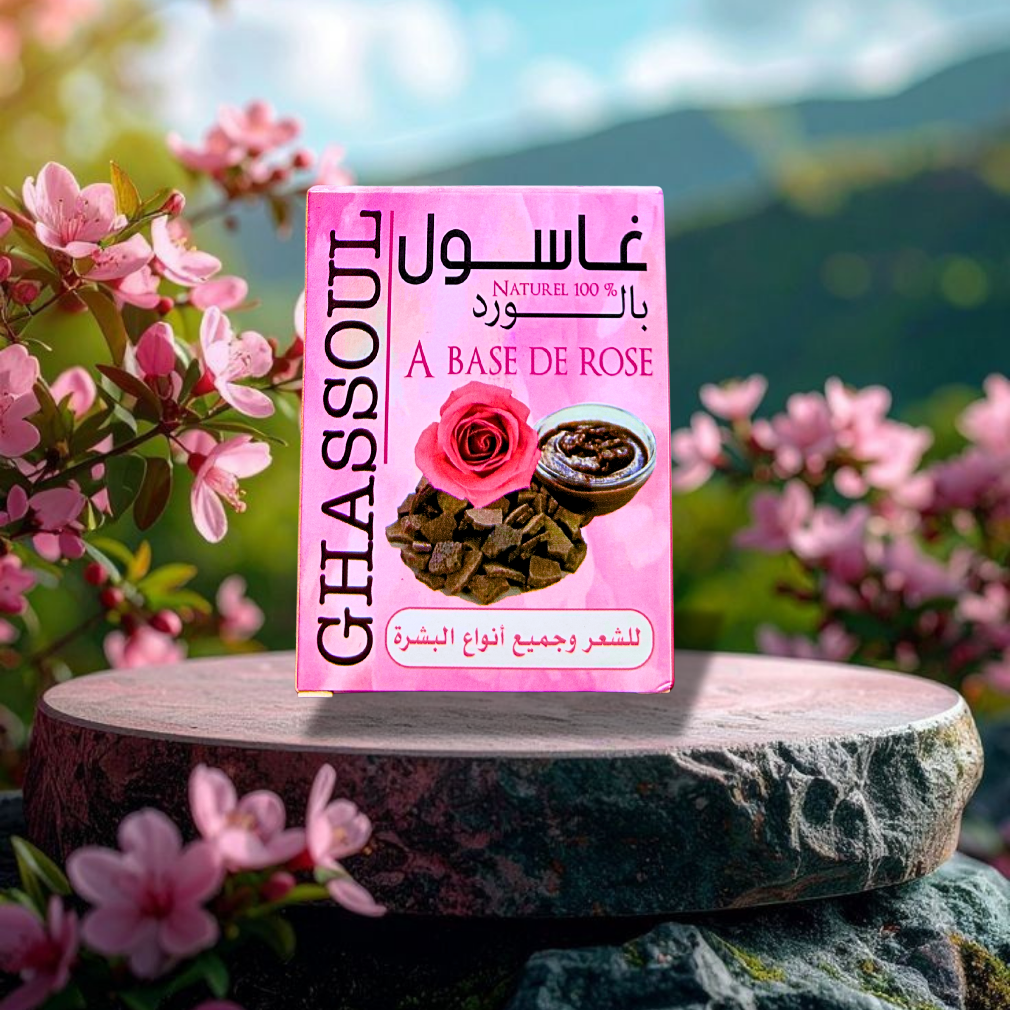 Ghassoul Naturel 100% à base de Rose | Soin Purifiant & Éclat | Visage, Corps & Cheveux