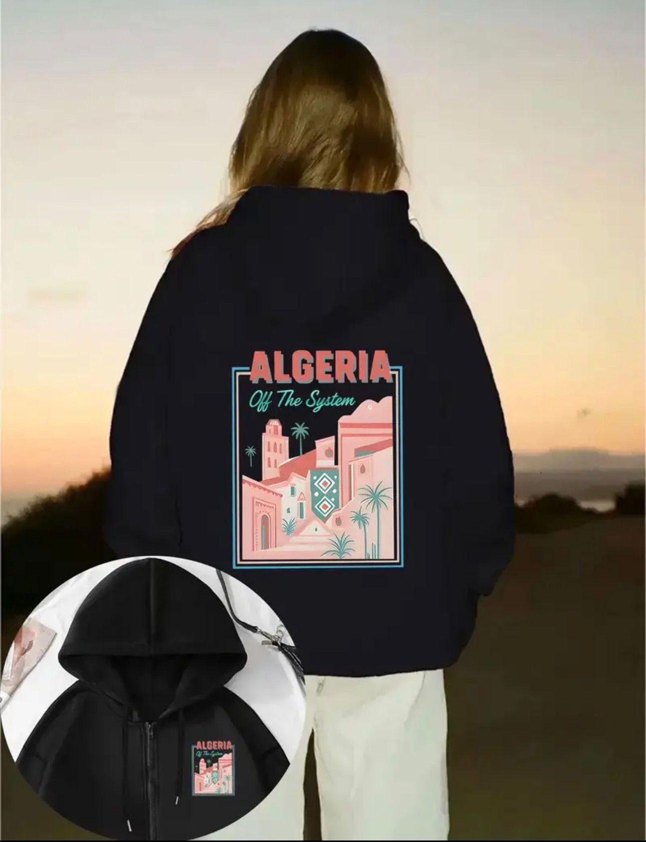Sweat à capuche noir 'Algeria'