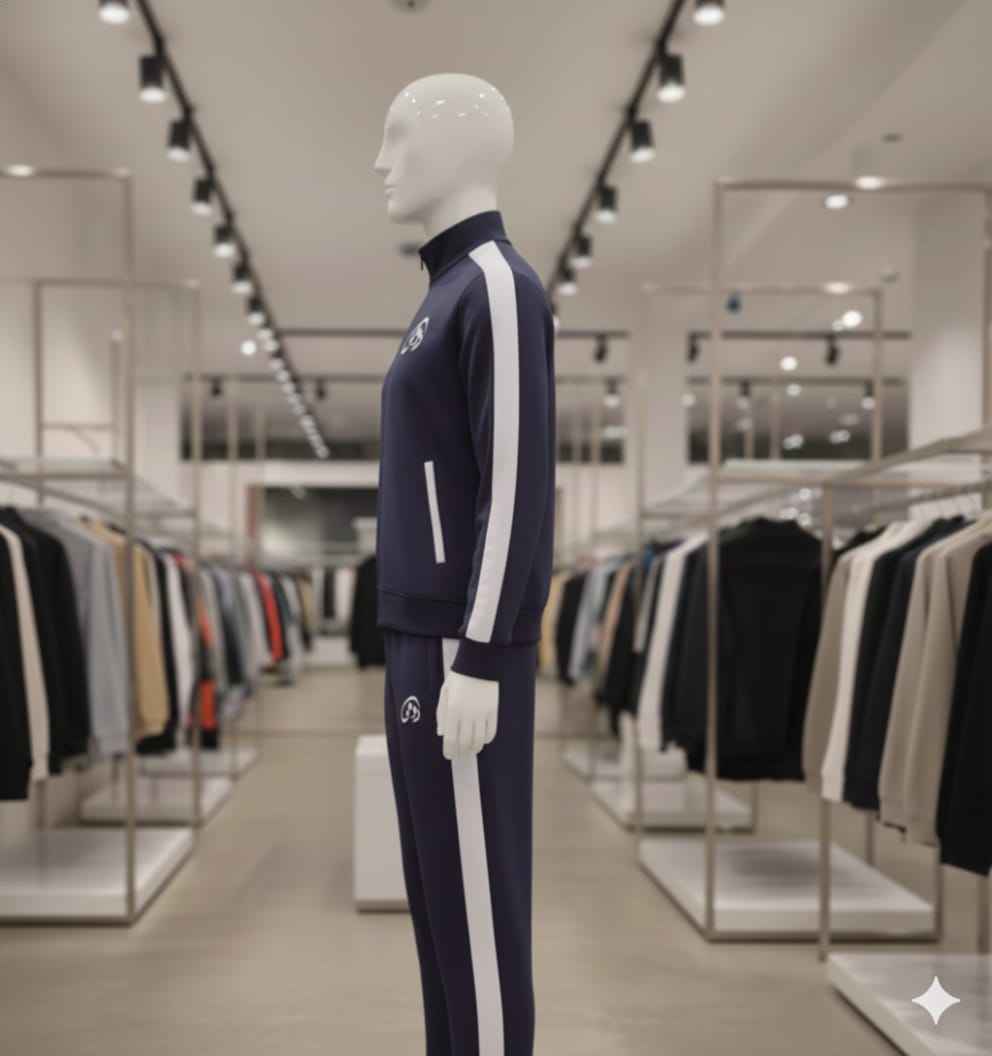 Men's Navy Blue Winter Tracksuit with White stripes | Men's Zipper 