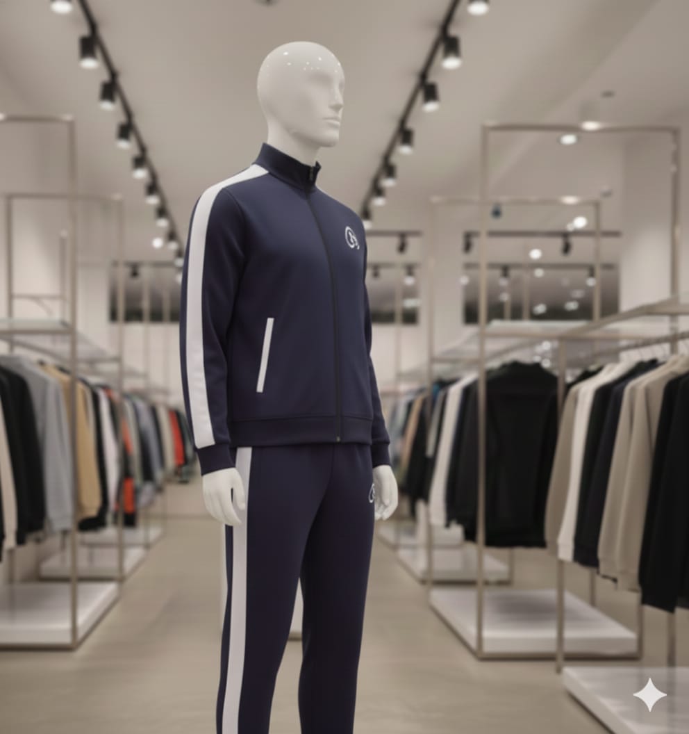 Men's Navy Blue Winter Tracksuit with White stripes | Men's Zipper 