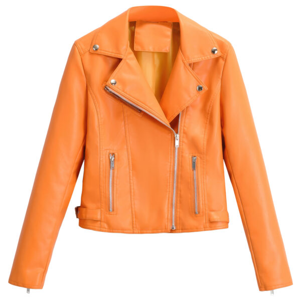 Orange Leather Jacket Women Dresses Jacket Trendy Jackets