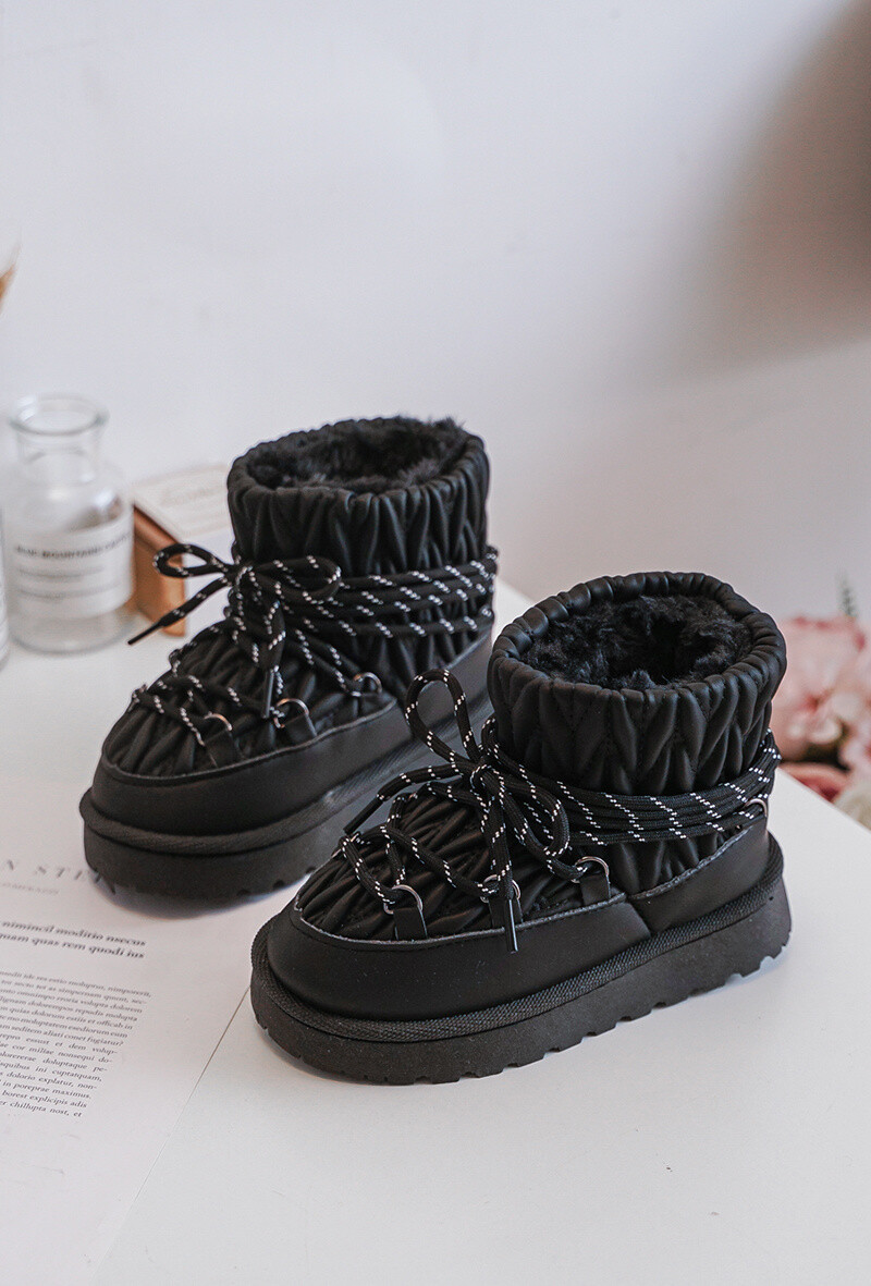 Laceboots Warme zwarte winterlaarzen