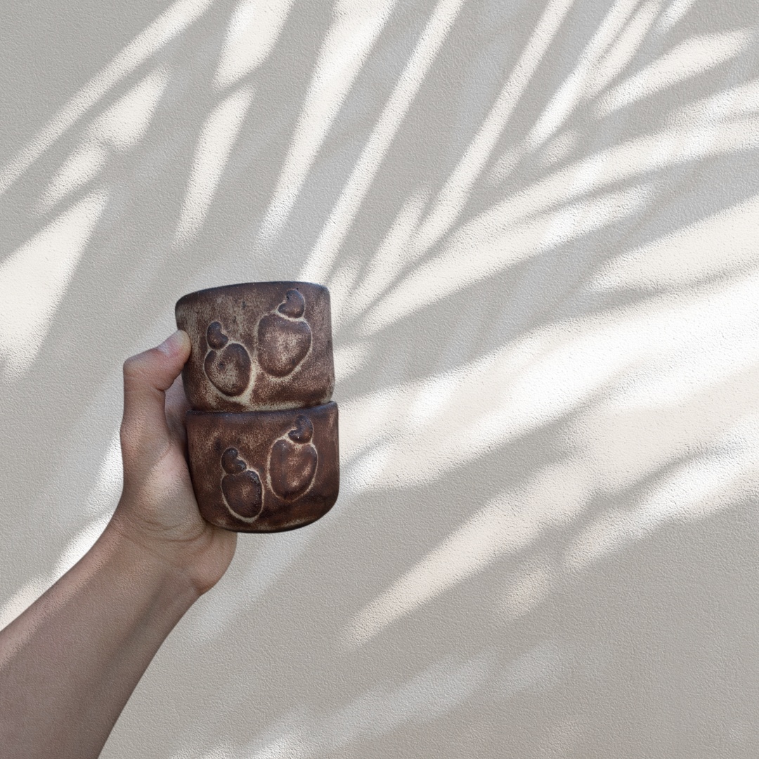 Conjunto de xícaras de cerâmica artesanal Caju sem alça