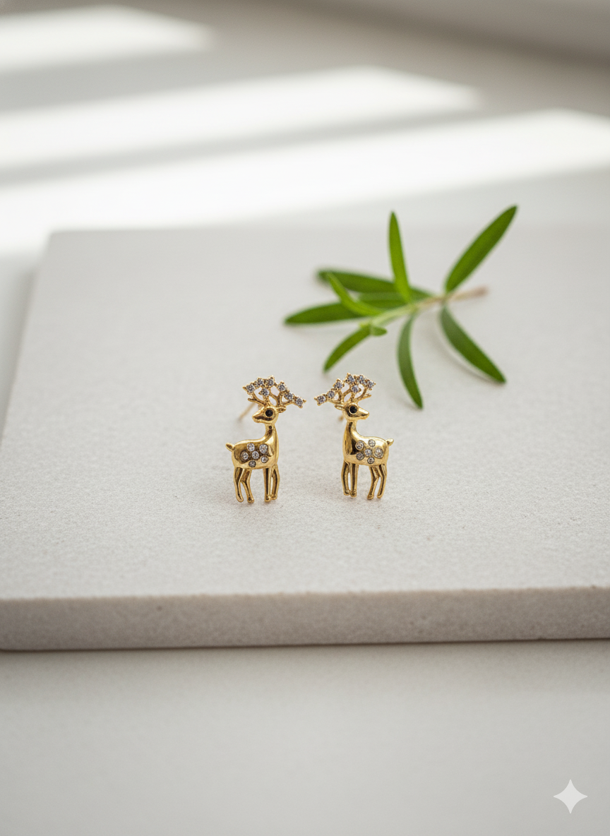 Golden Reindeer Earrings