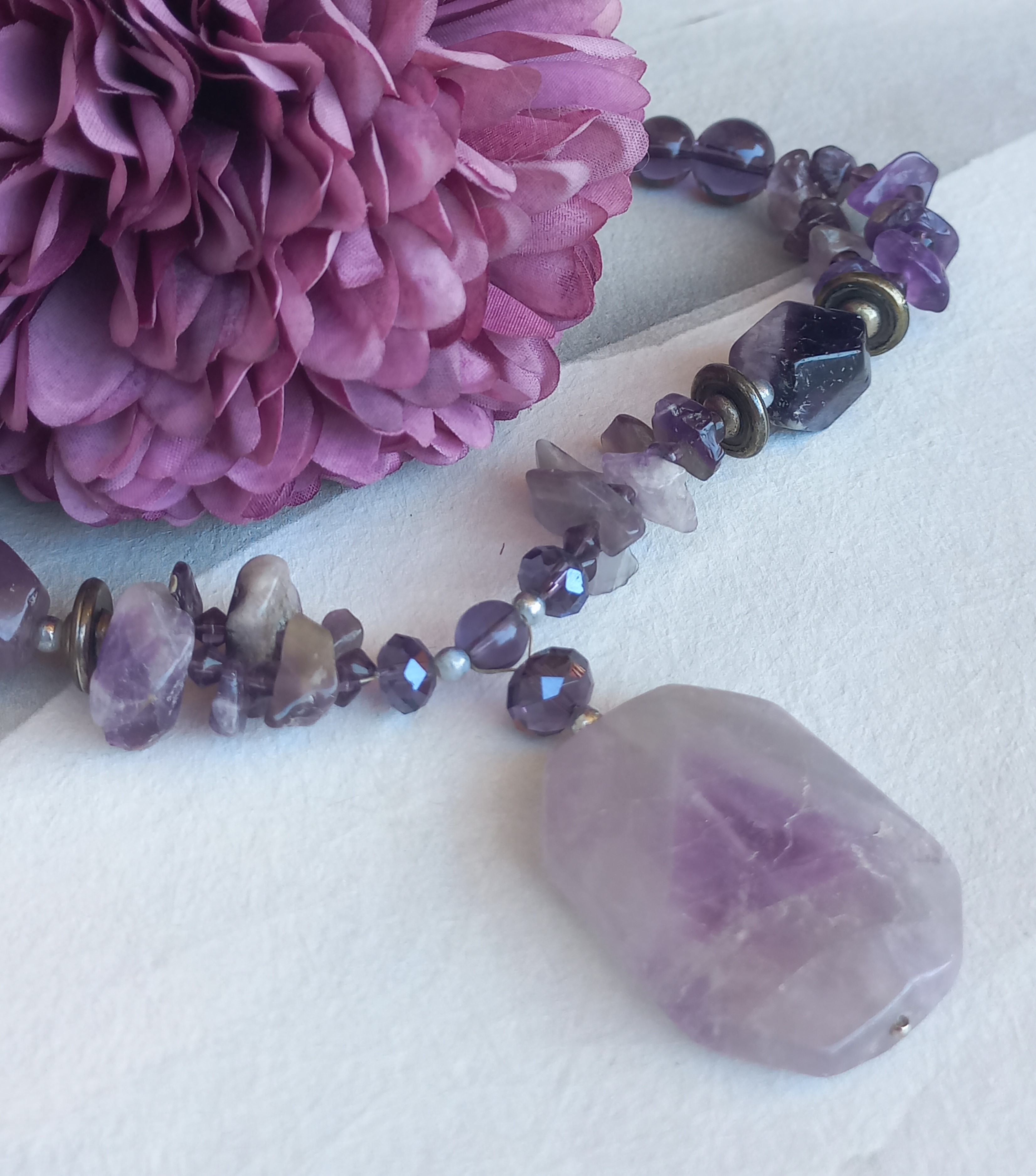 Collier di ametiste e ciondolo di ametista, vintage