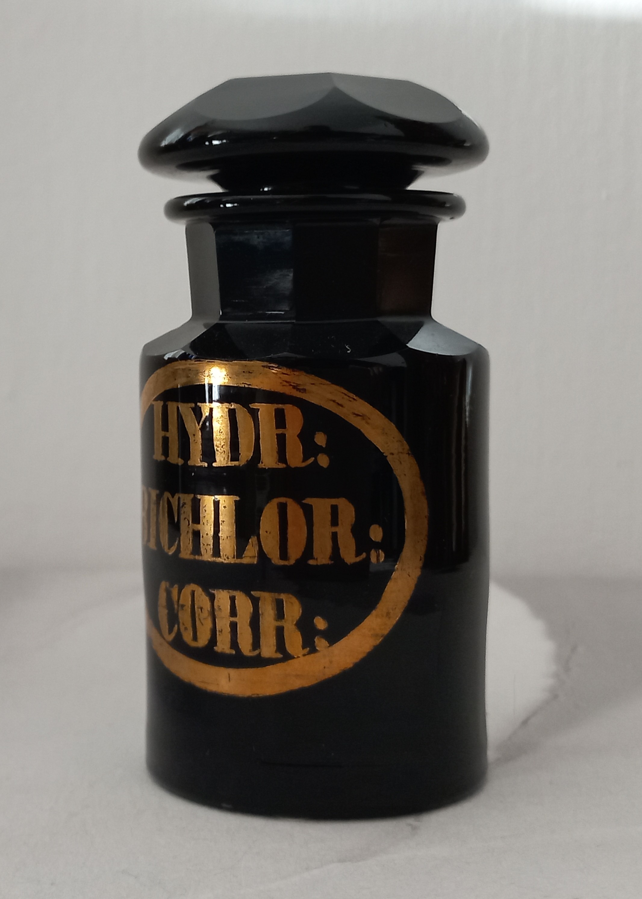 Vaso da farmacia antico "Hydr: Bichlor: Corr:", ca. 1850 