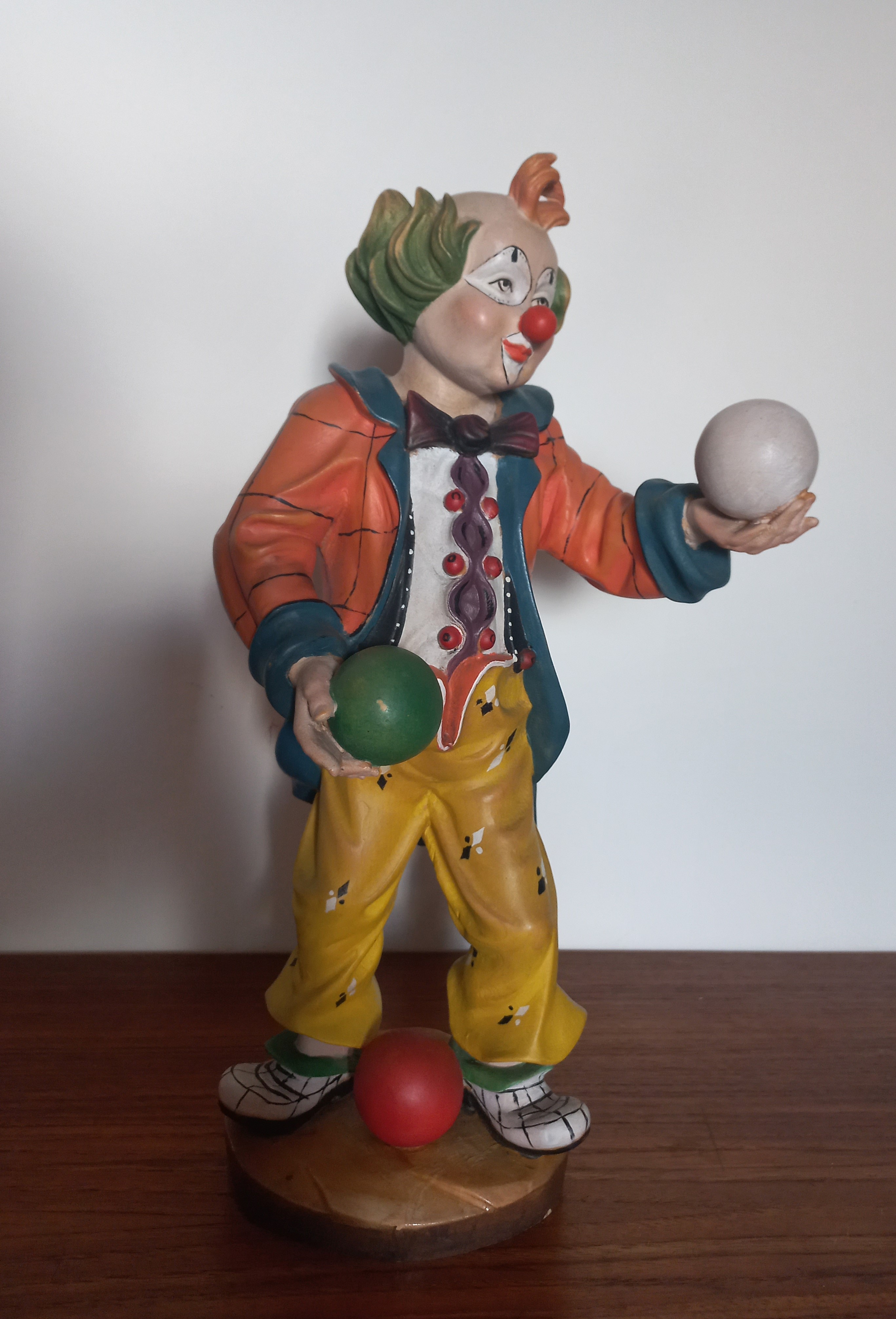 Pagliaccio vintage, scultura in legno firmata Plancker