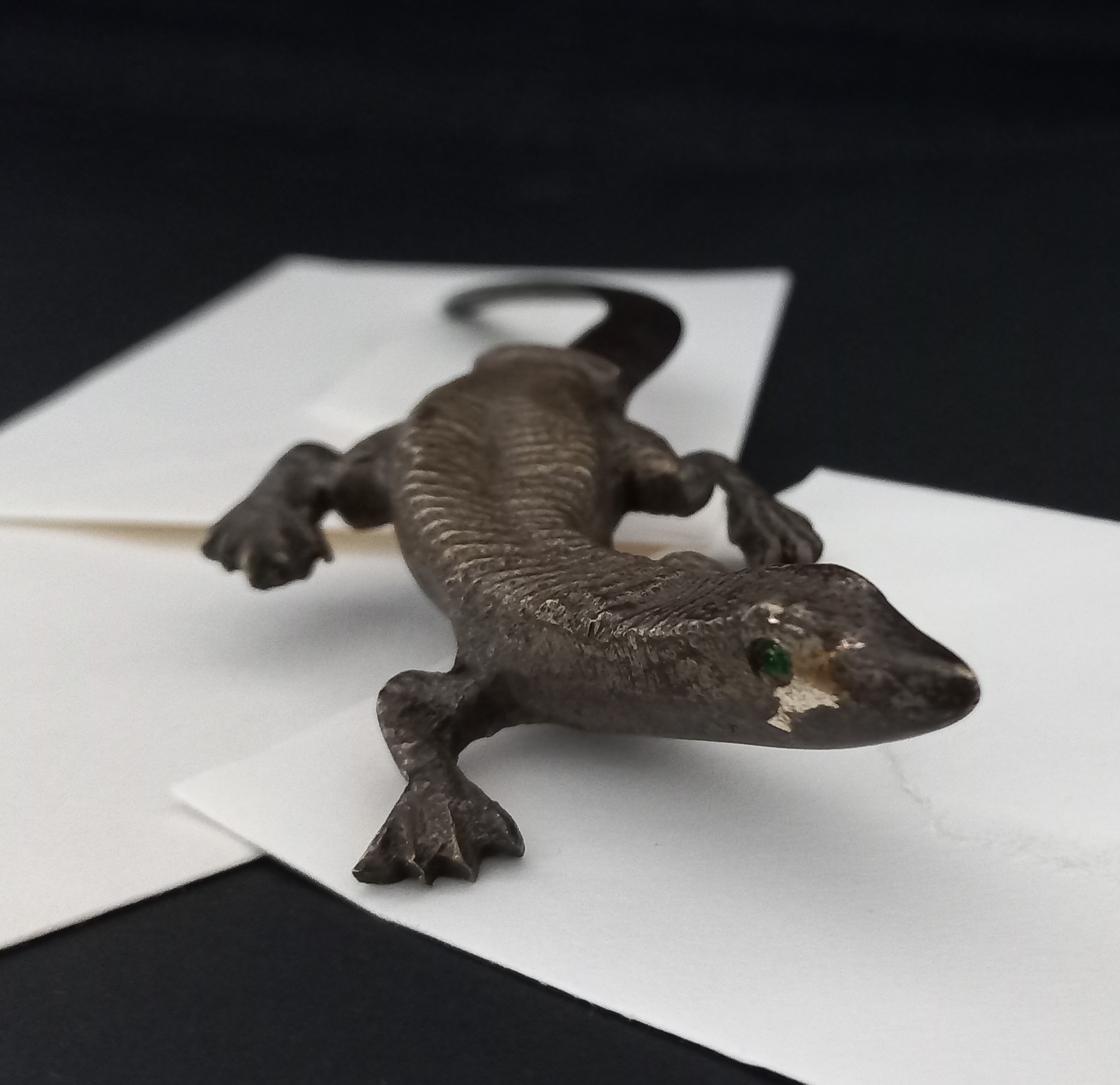 Tagliacarte Lucertola in bronzo, liberty ca. 1920