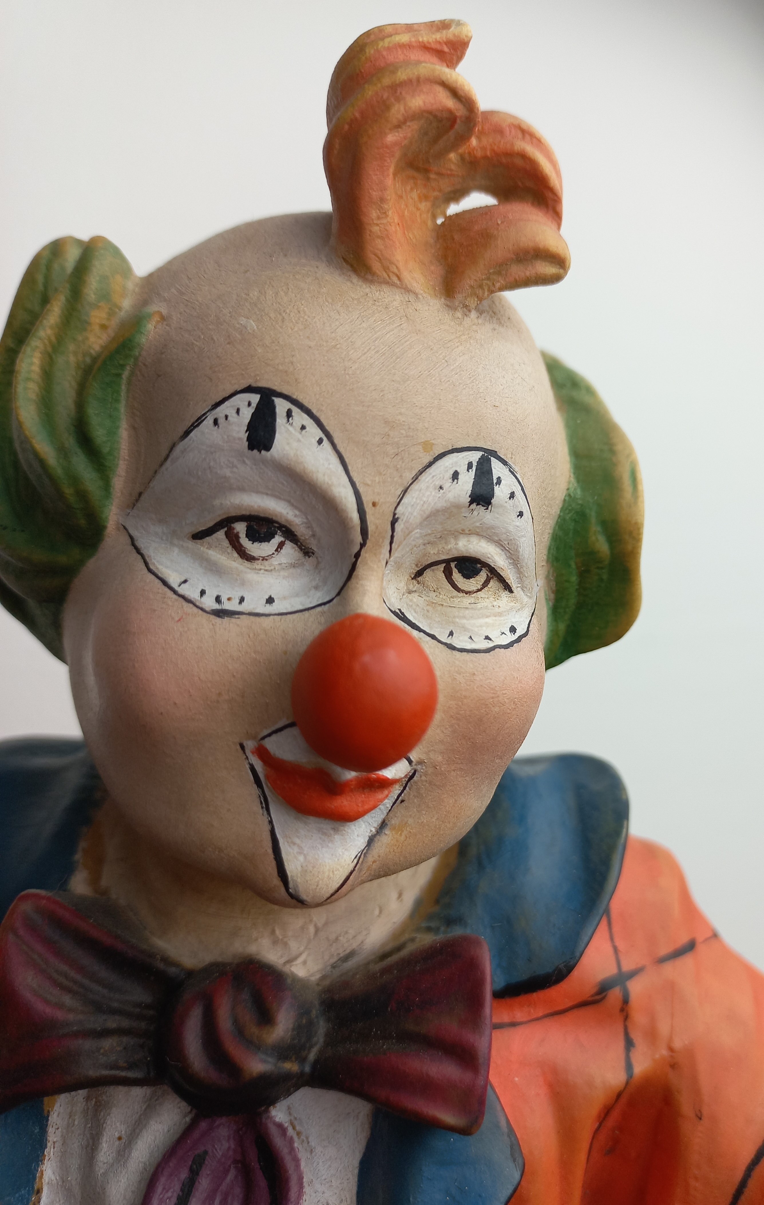 Pagliaccio vintage, scultura in legno firmata Plancker