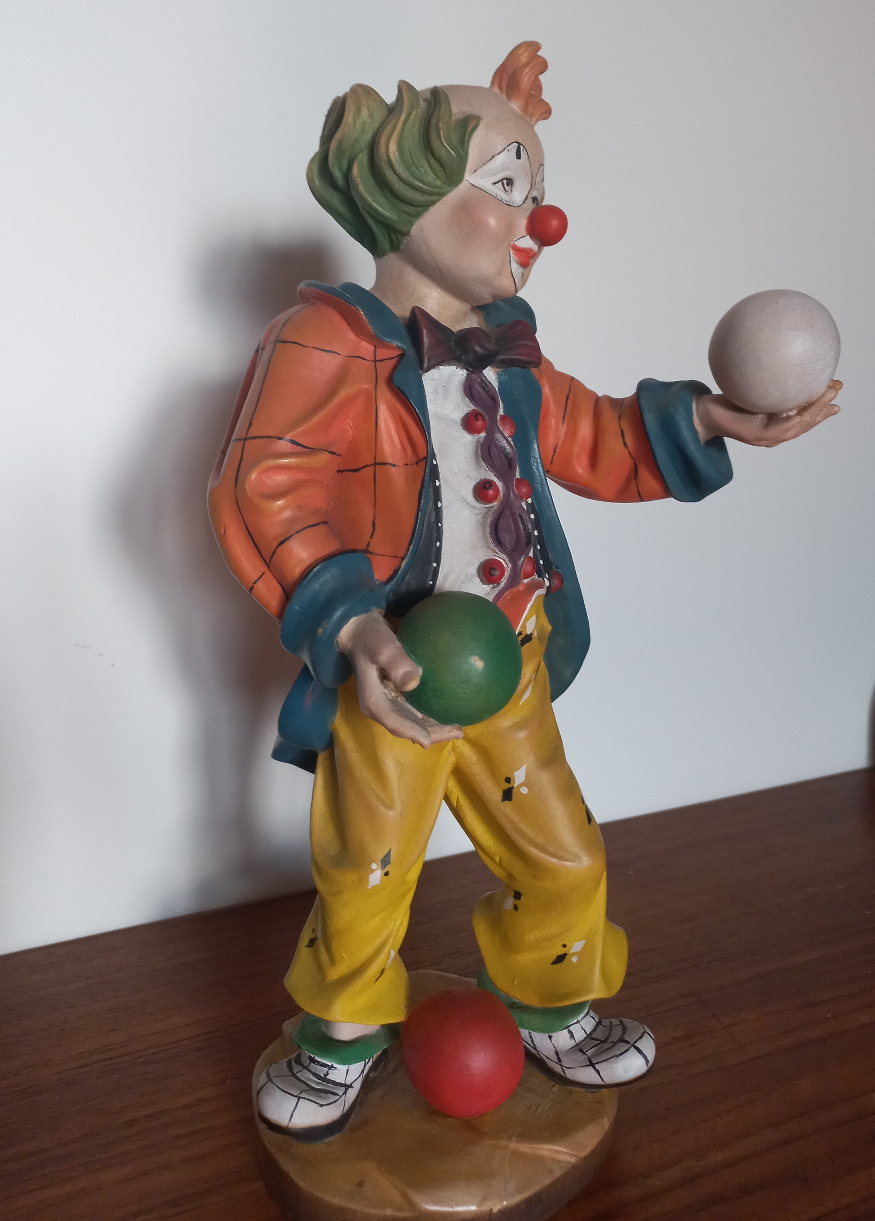 Pagliaccio vintage, scultura in legno firmata Plancker