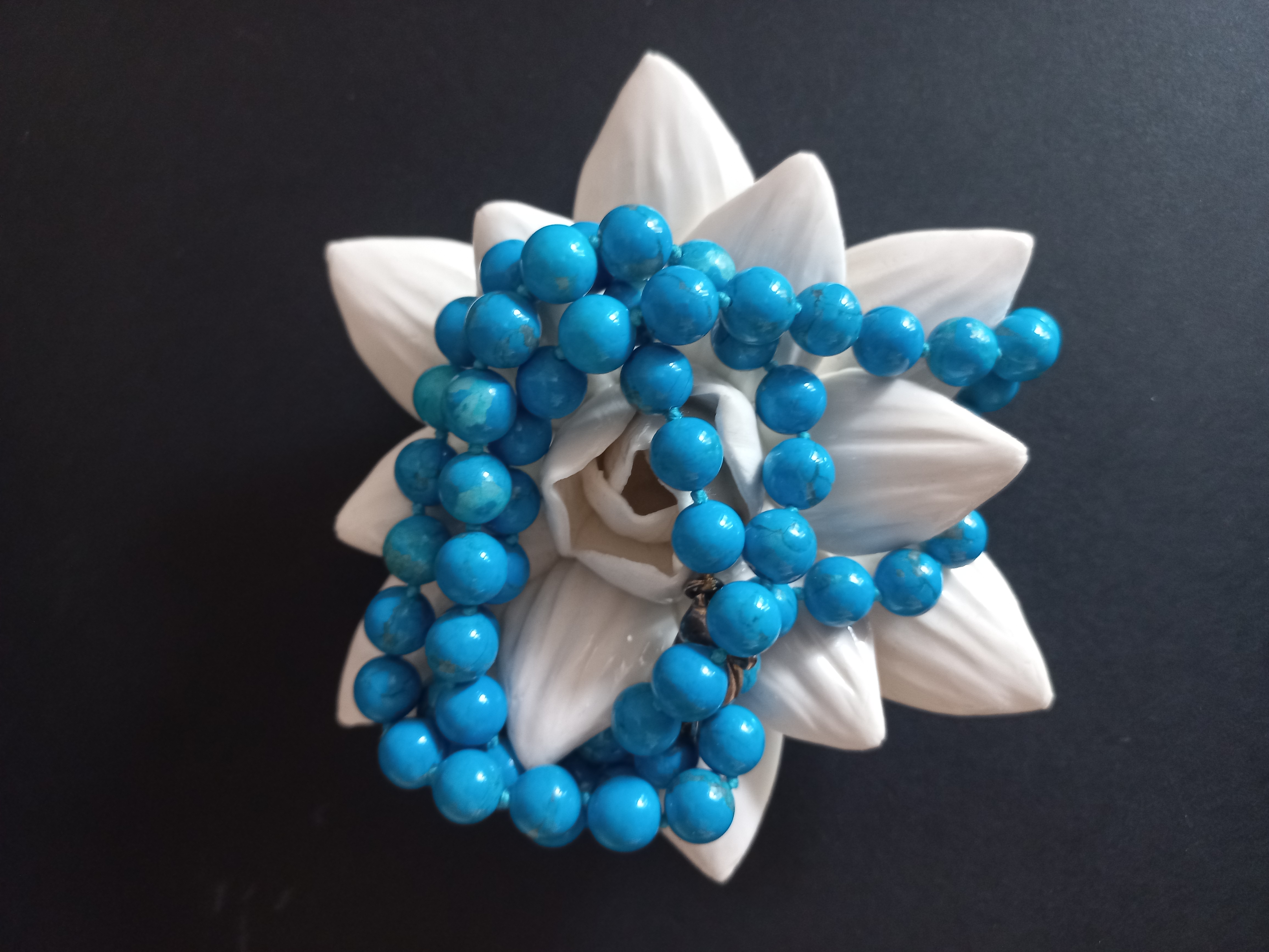 Collana di Perle in Howlite, vintage - lunghezza lunga