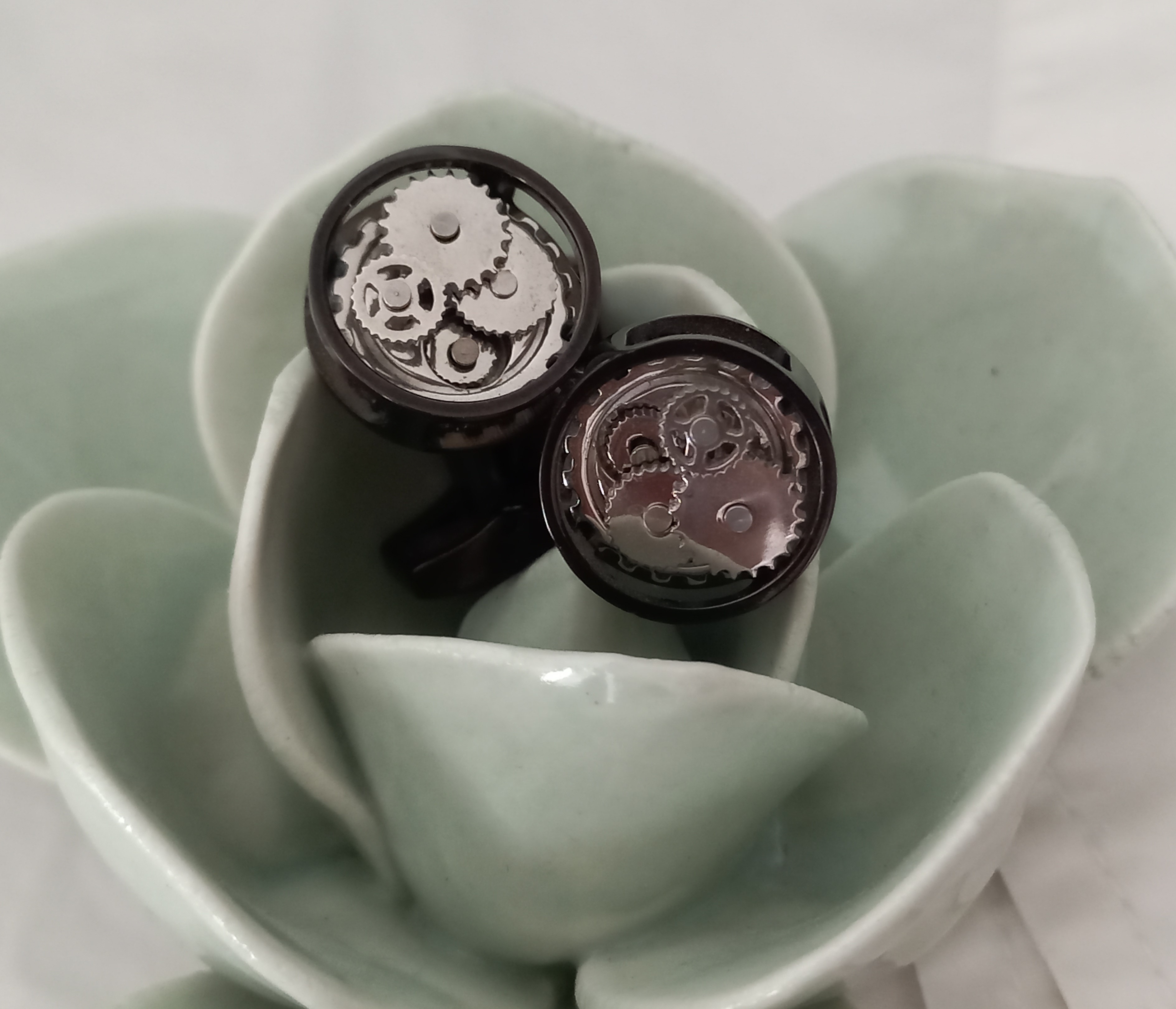 Gemelli stile steampunk con meccanismo di orologio DJhan, vintage ma mai usati