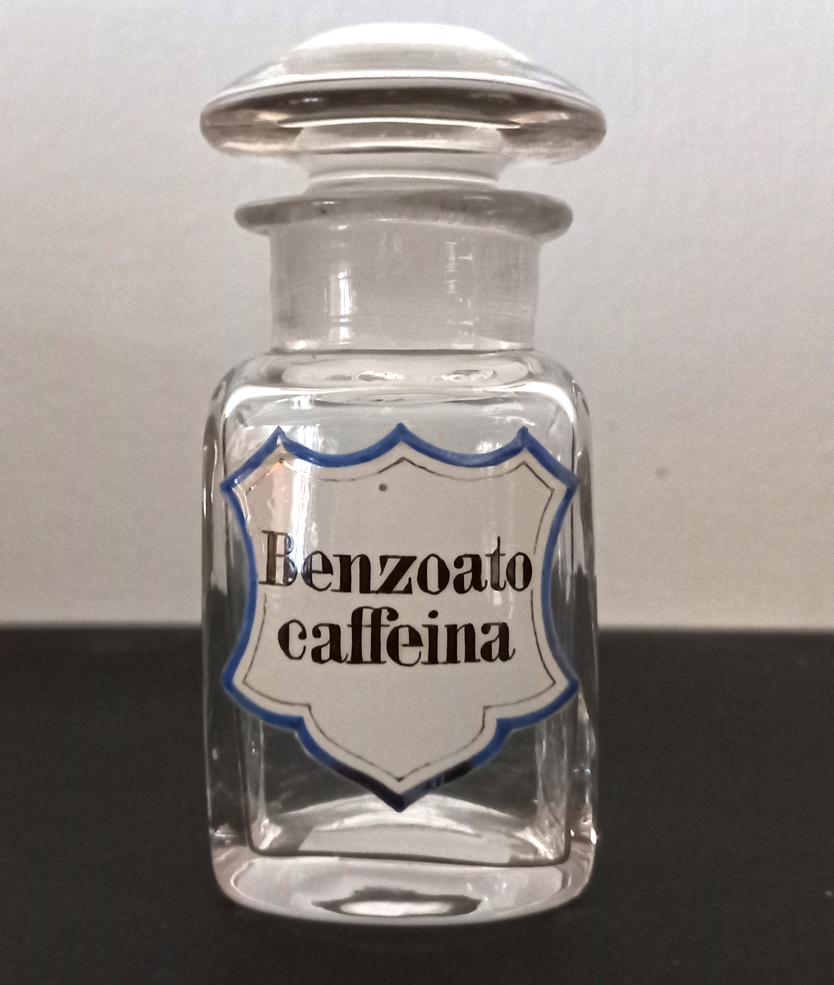 Vaso da farmacia antico "Benzoato caffeina", ca. 1880
