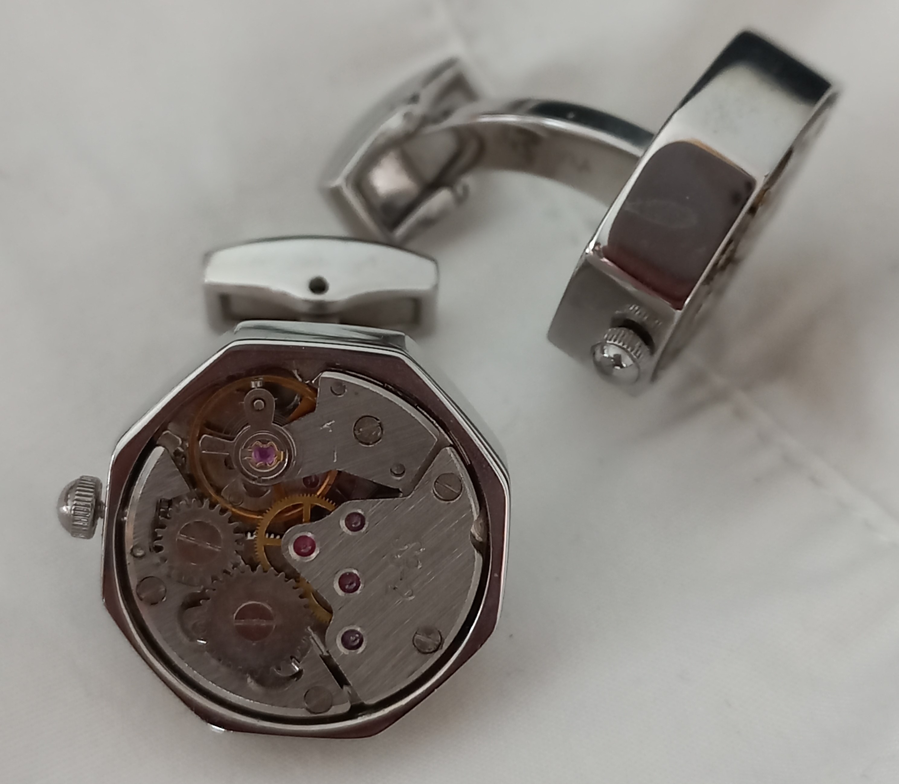 Gemelli stile steampunk con meccanismo di orologio DJhan, vintage ma mai usati