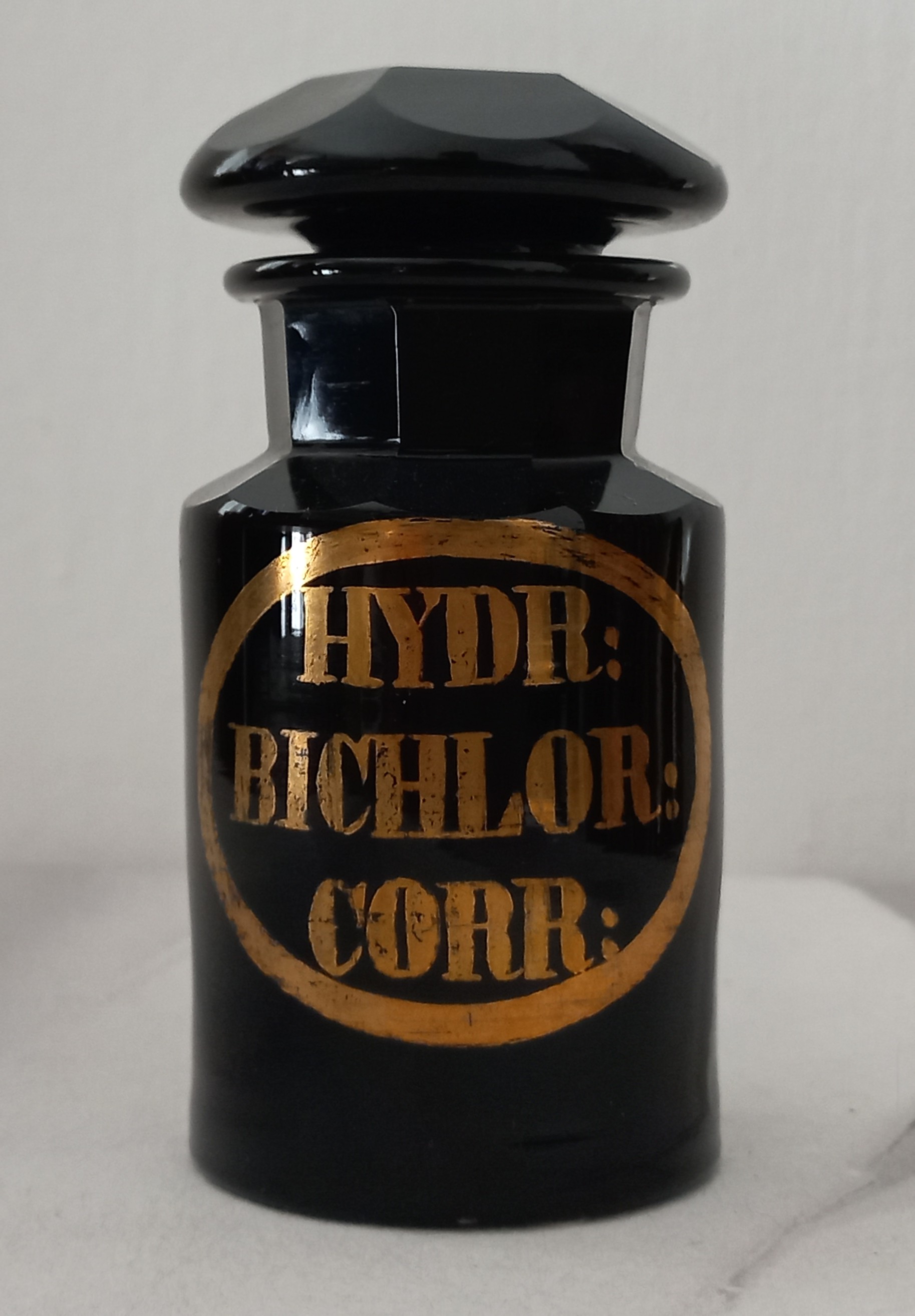 Vaso da farmacia antico "Hydr: Bichlor: Corr:", ca. 1850 