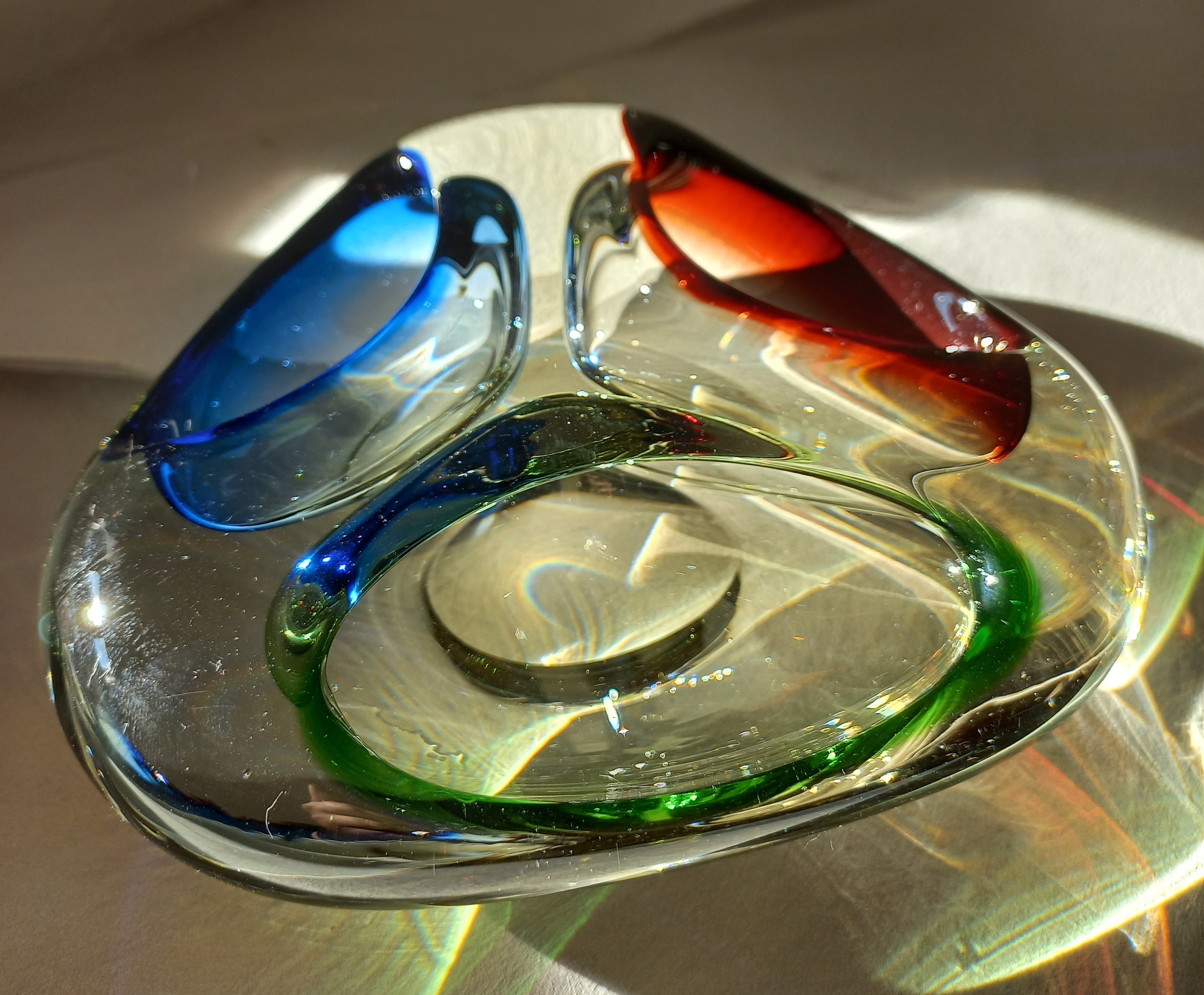 Josef Rozinek ciottola di vetro con tre scomparti , 1960