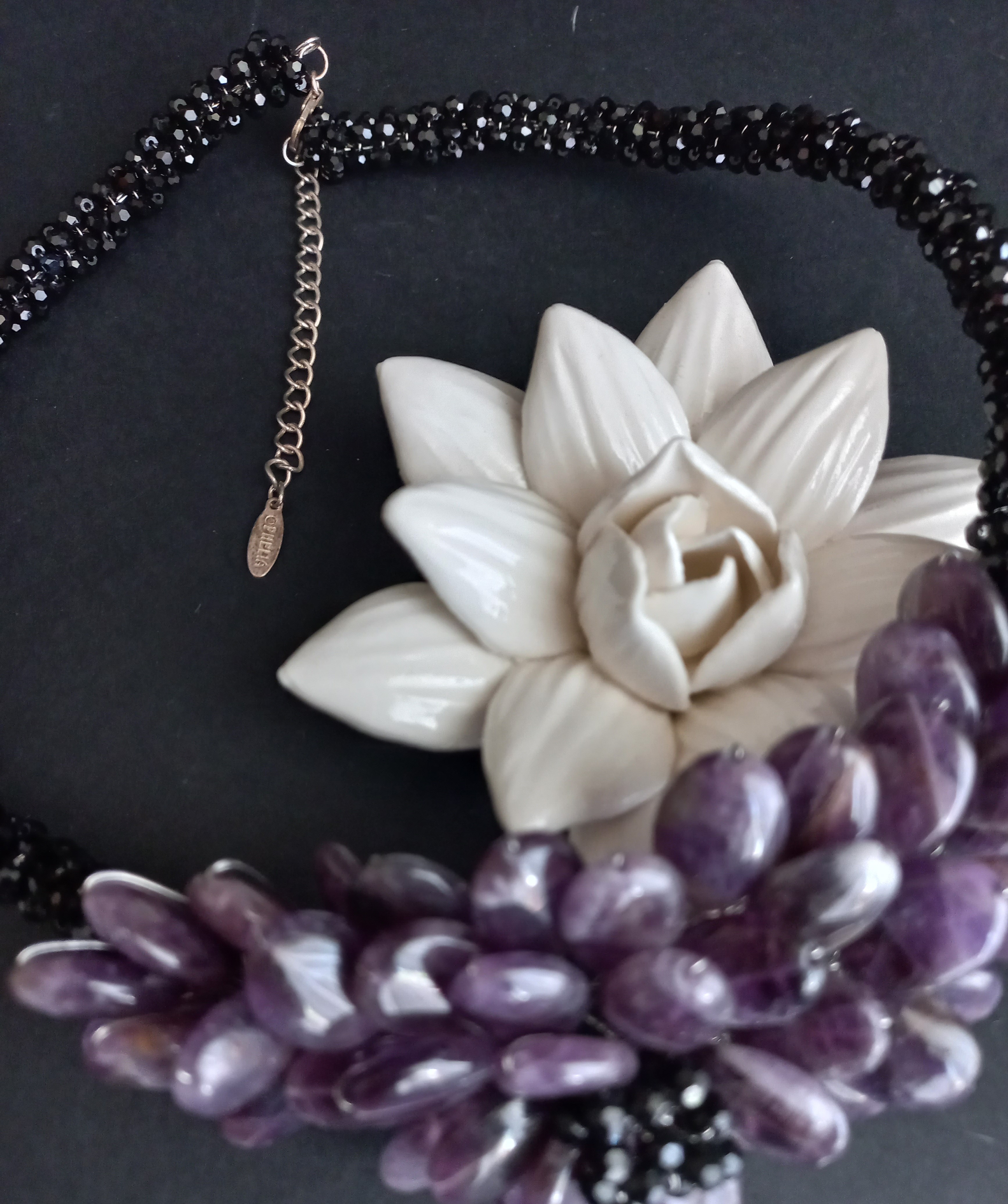 Collana vintage con fiore di Ametista, firmato Ophelia