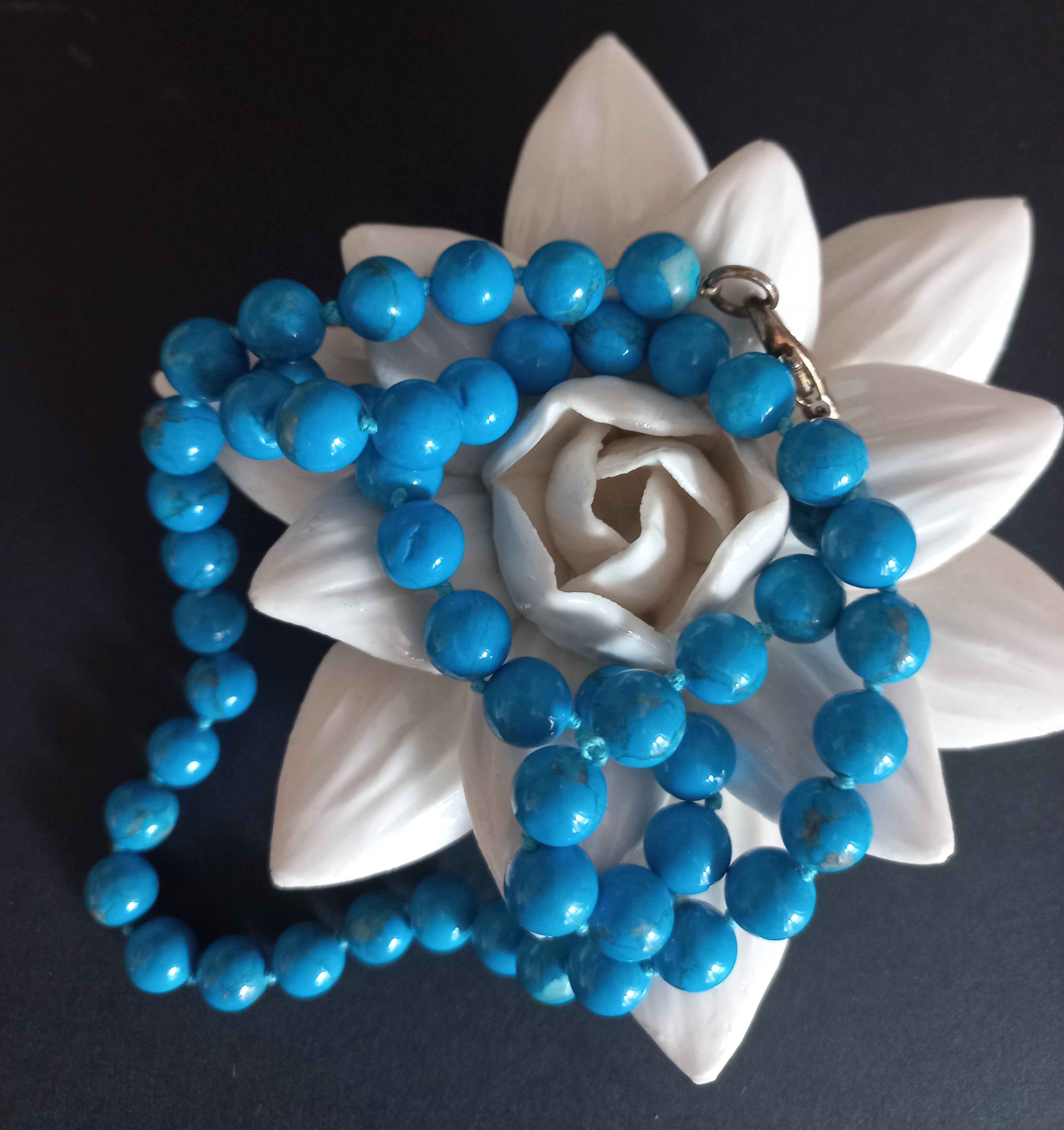 Collana di Perle in Howlite, vintage - lunghezza media