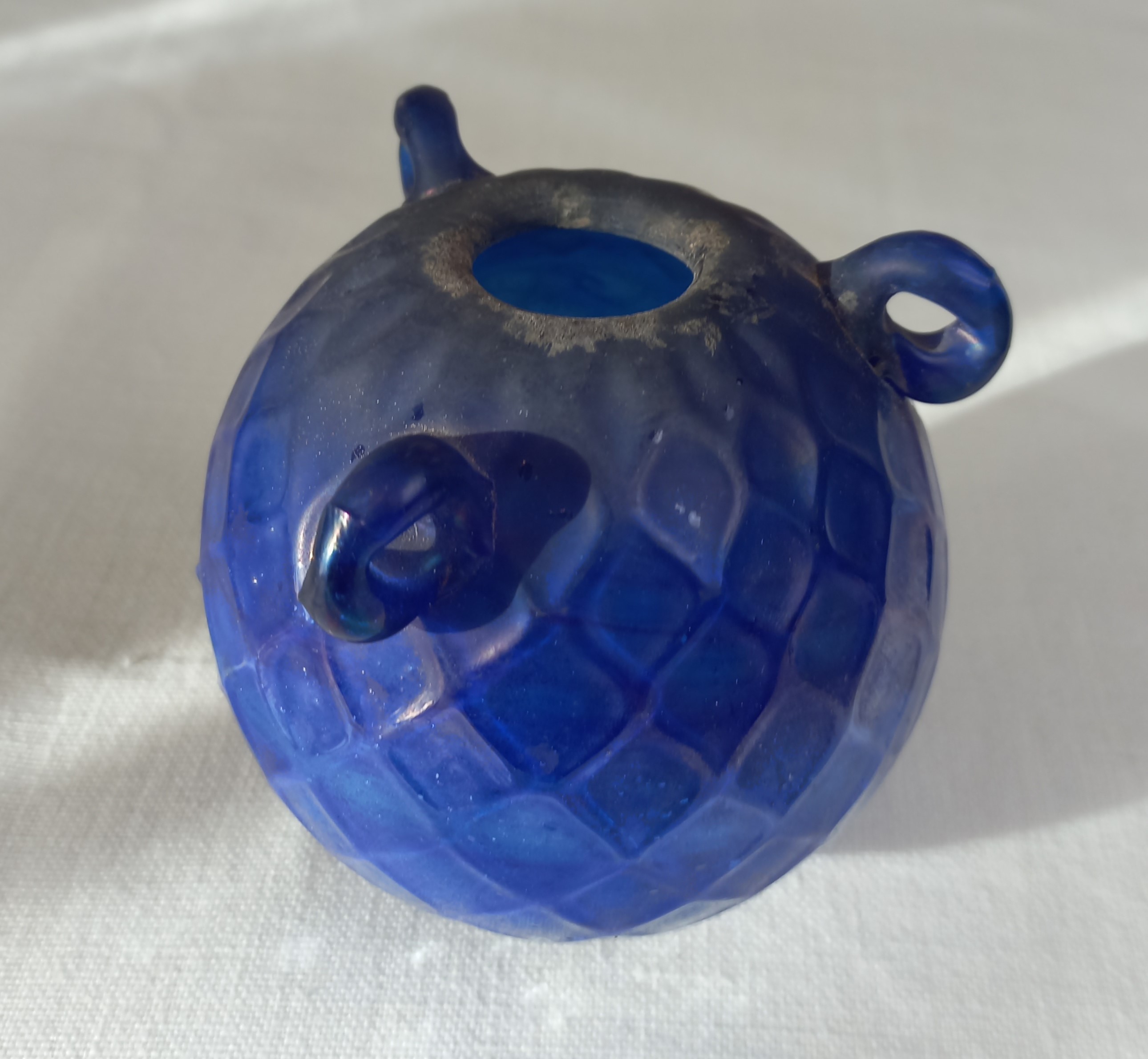 Vaso in vetro Scavo blu, design sferico di Murano, ca. anni '70