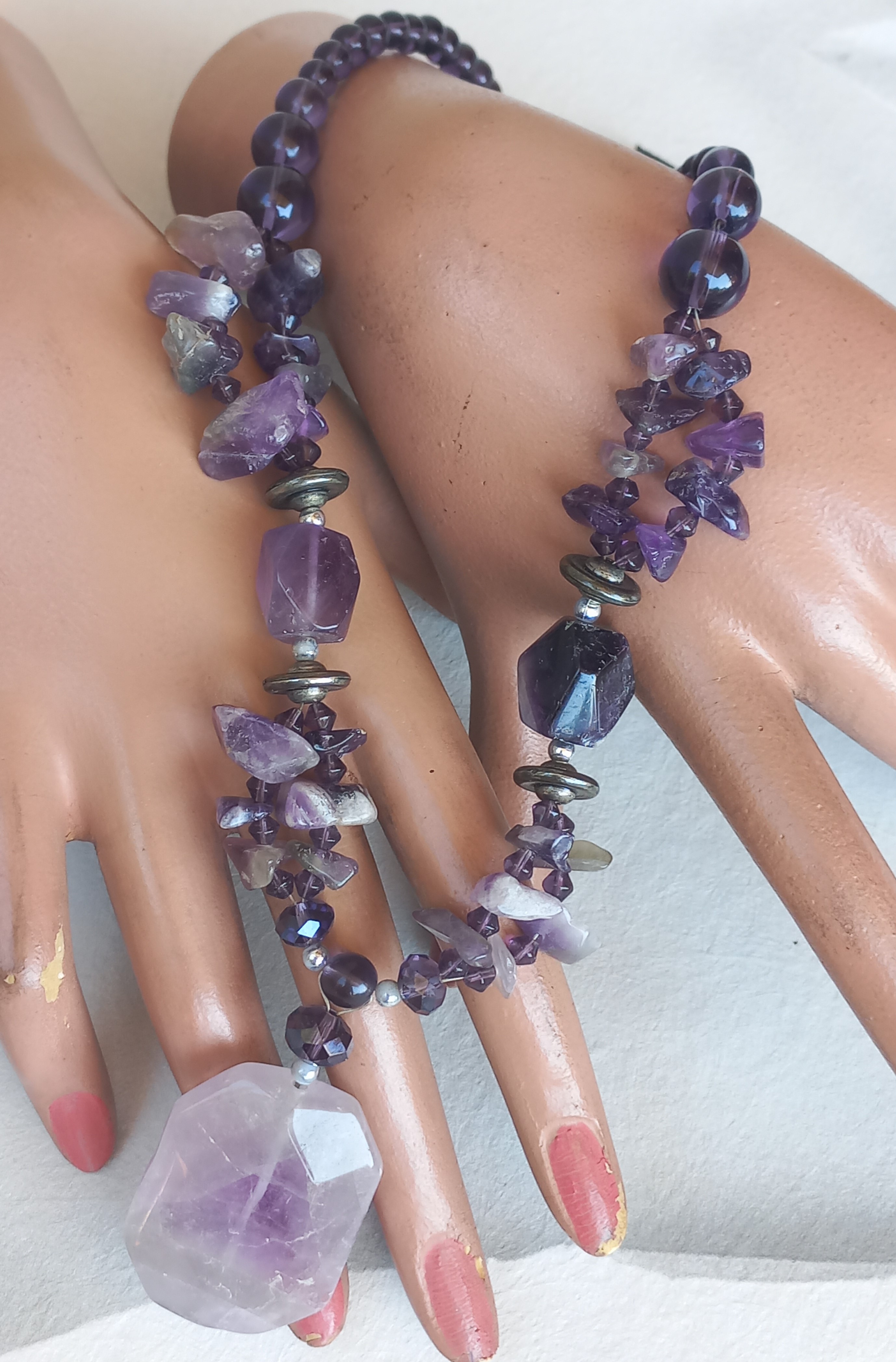 Collier di ametiste e ciondolo di ametista, vintage