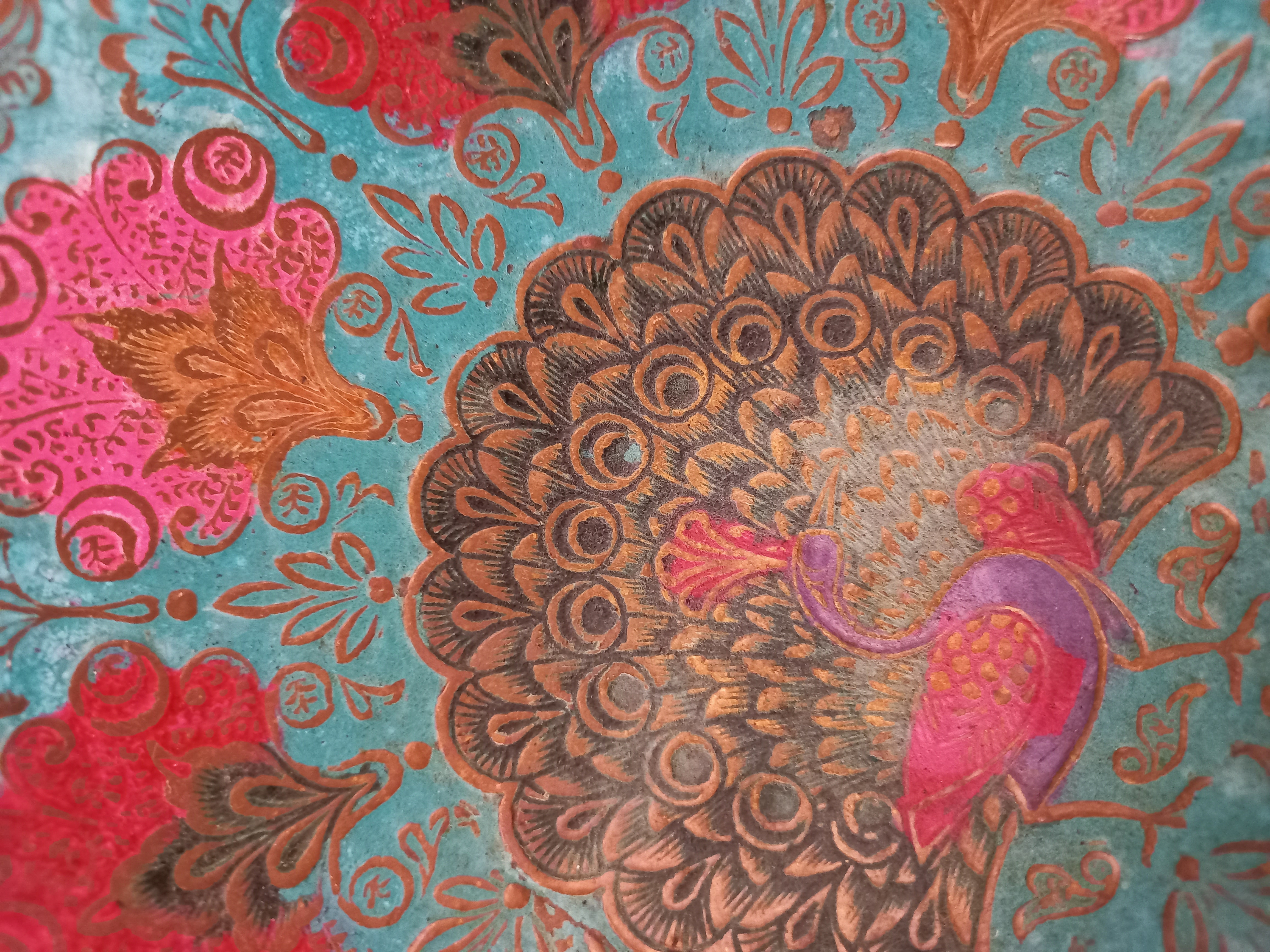 Ciotola cloissoné blu con pavone in ottone,  India ca.1970 