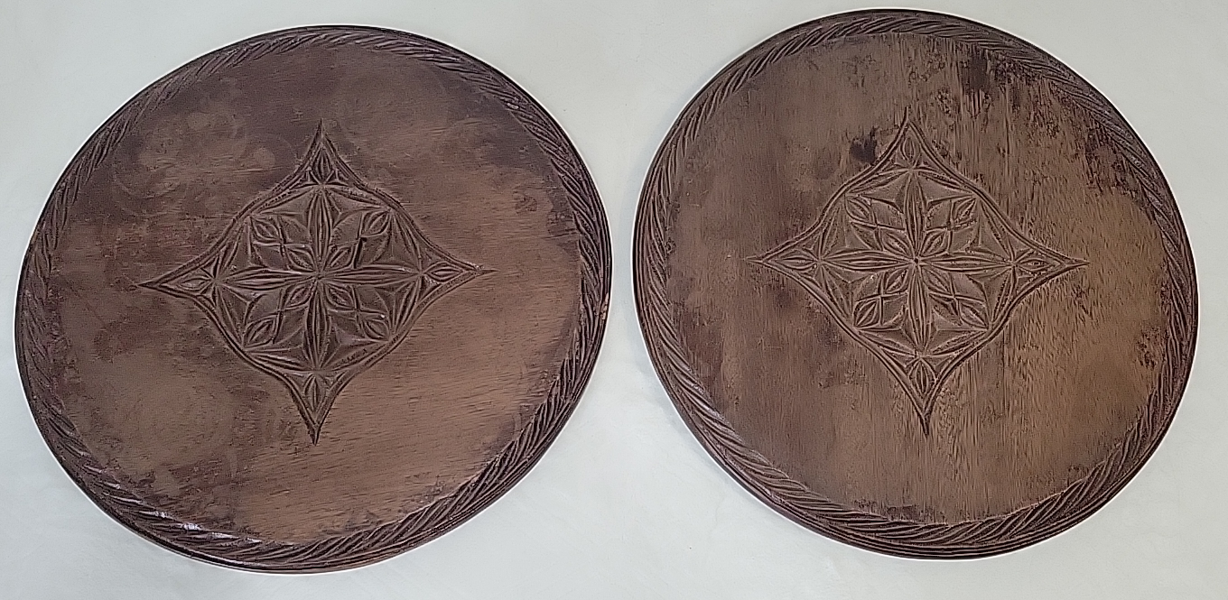 Pair Of African Wood Carved Interlocking Tripod Tables