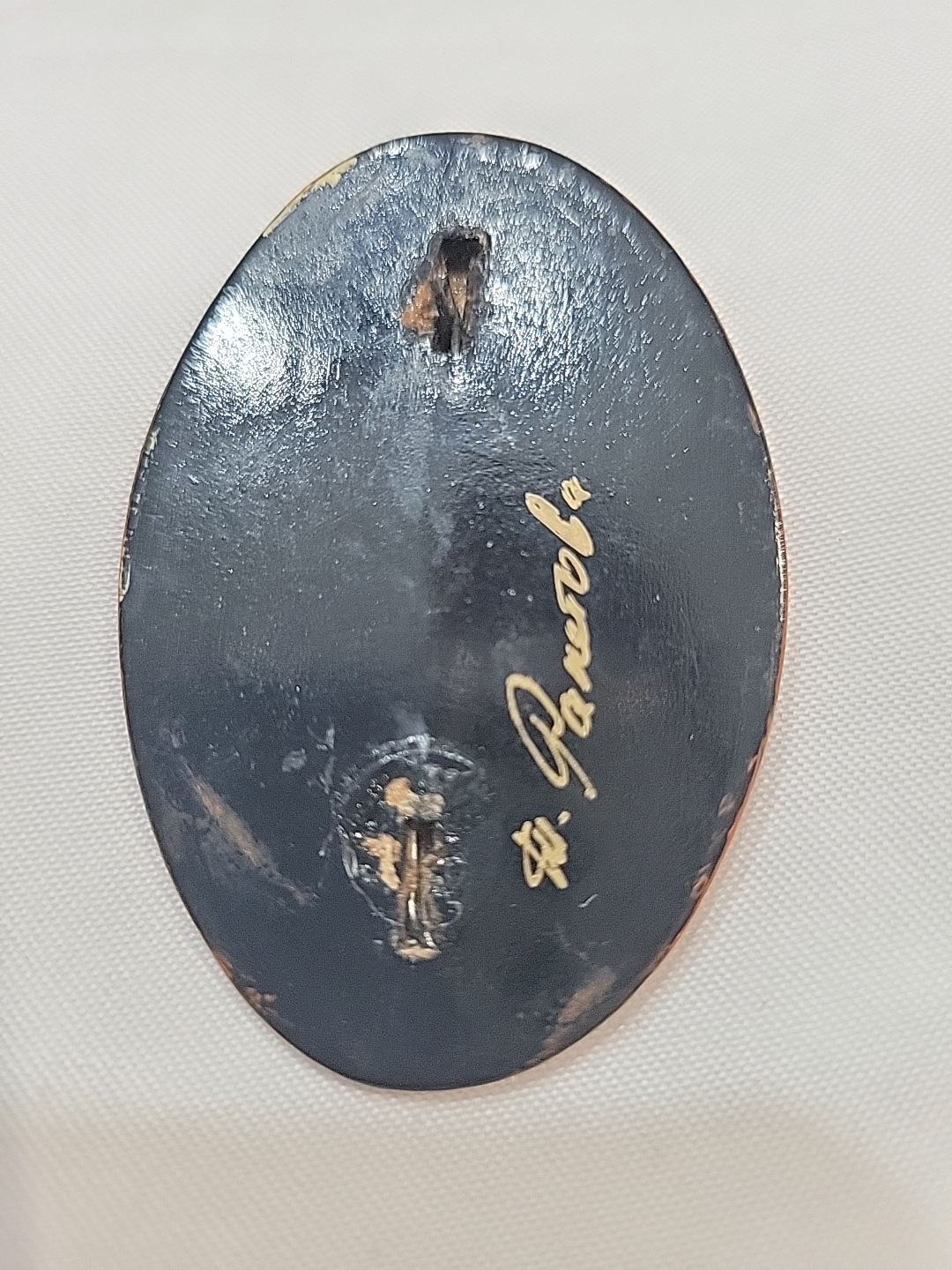 Russian Hand Painted Floral Lacquer Brooch & Earrings