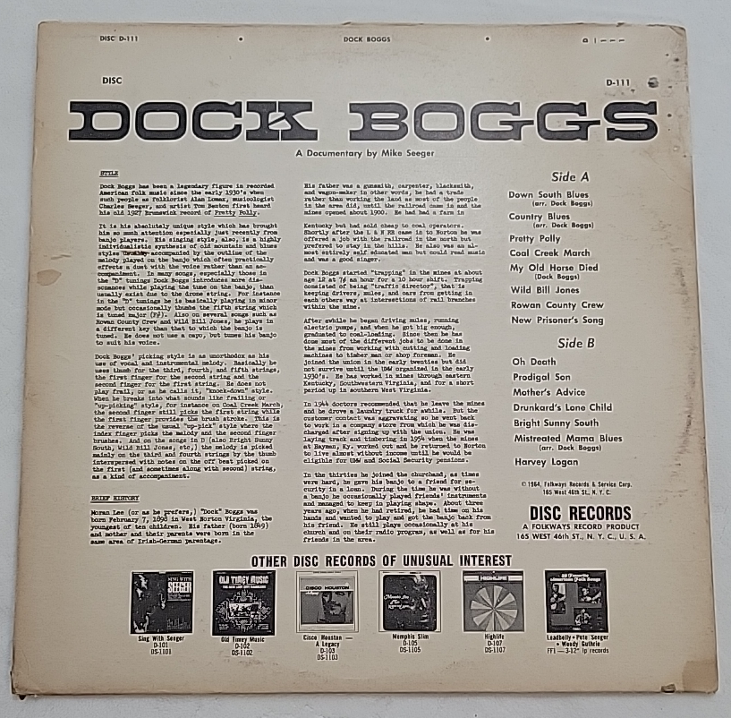 Rare Dock Boggs - Legendary Singer & Banjo Player