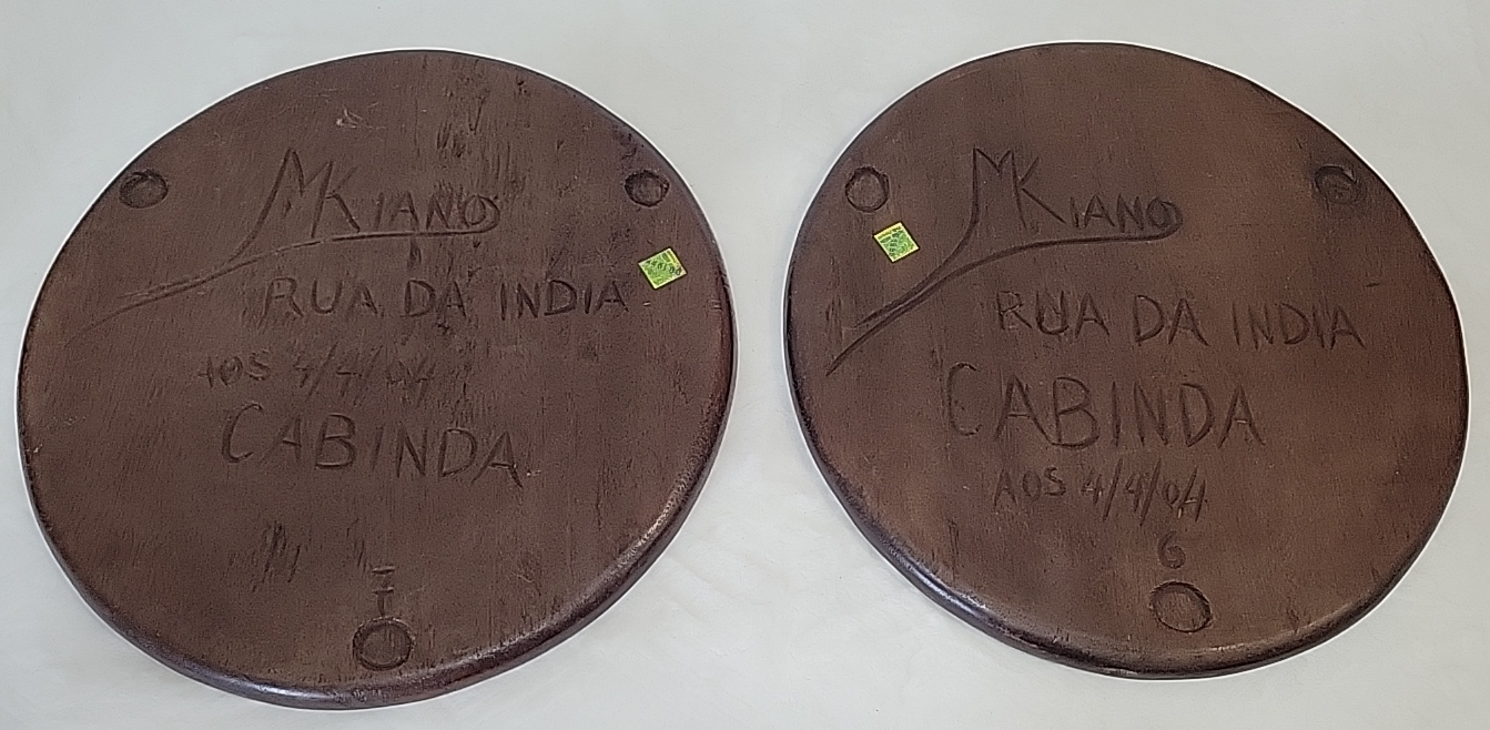 Pair Of African Wood Carved Interlocking Tripod Tables