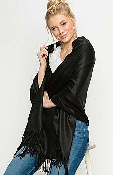 Elegant Black Fringe Cashmere Shawl