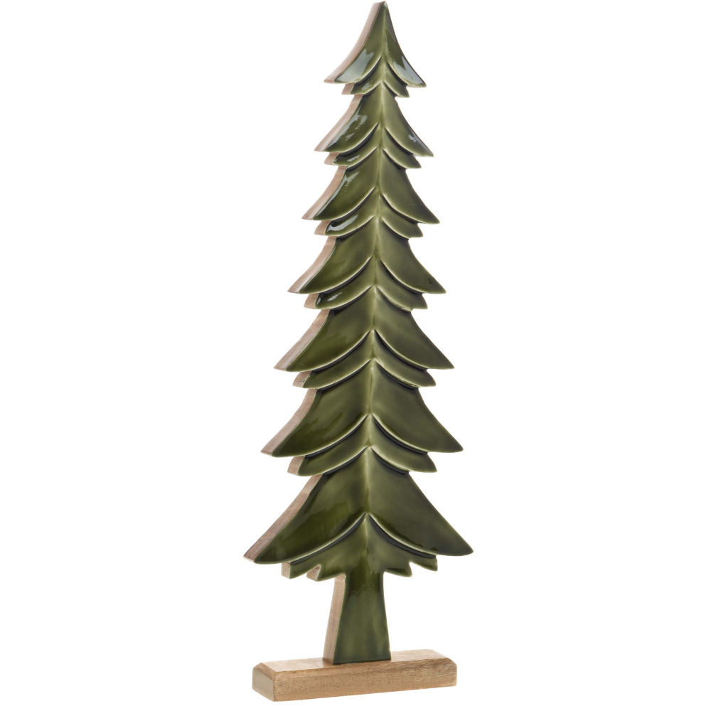 Decorative Christmas trees made of green mango wood (set of 3)