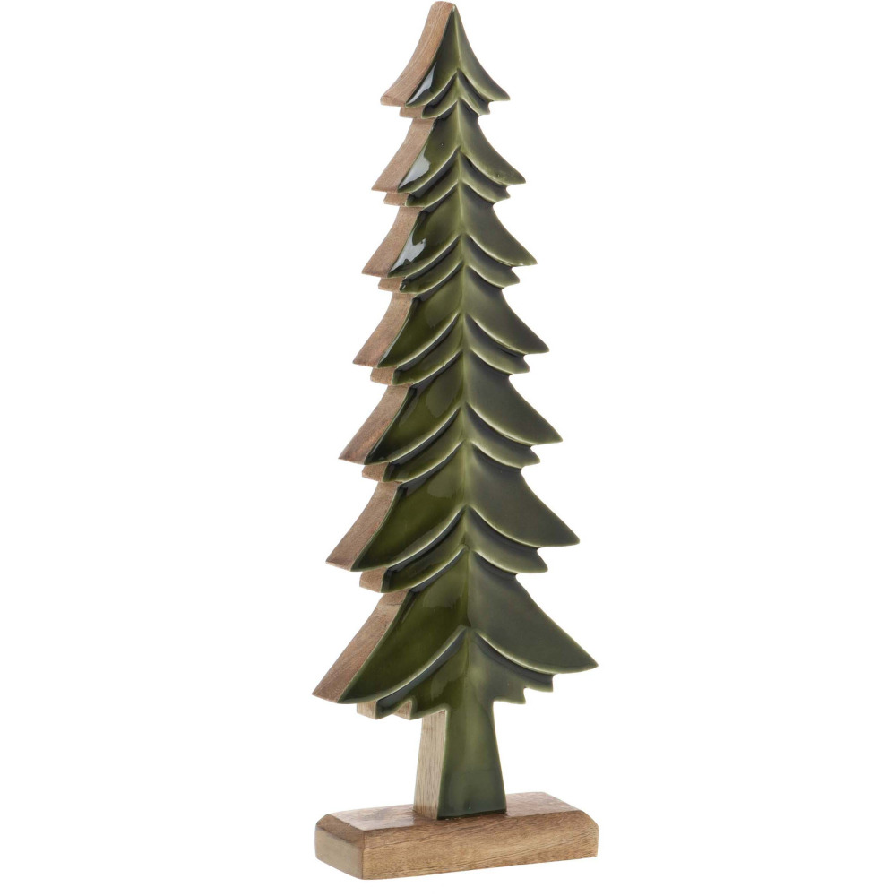 Decorative Christmas trees made of green mango wood (set of 3)